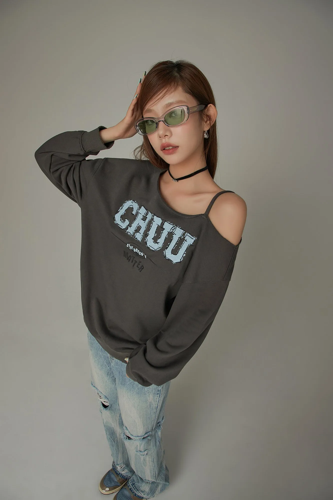 Logo One Shoulder Loose Fit Sweatshirt