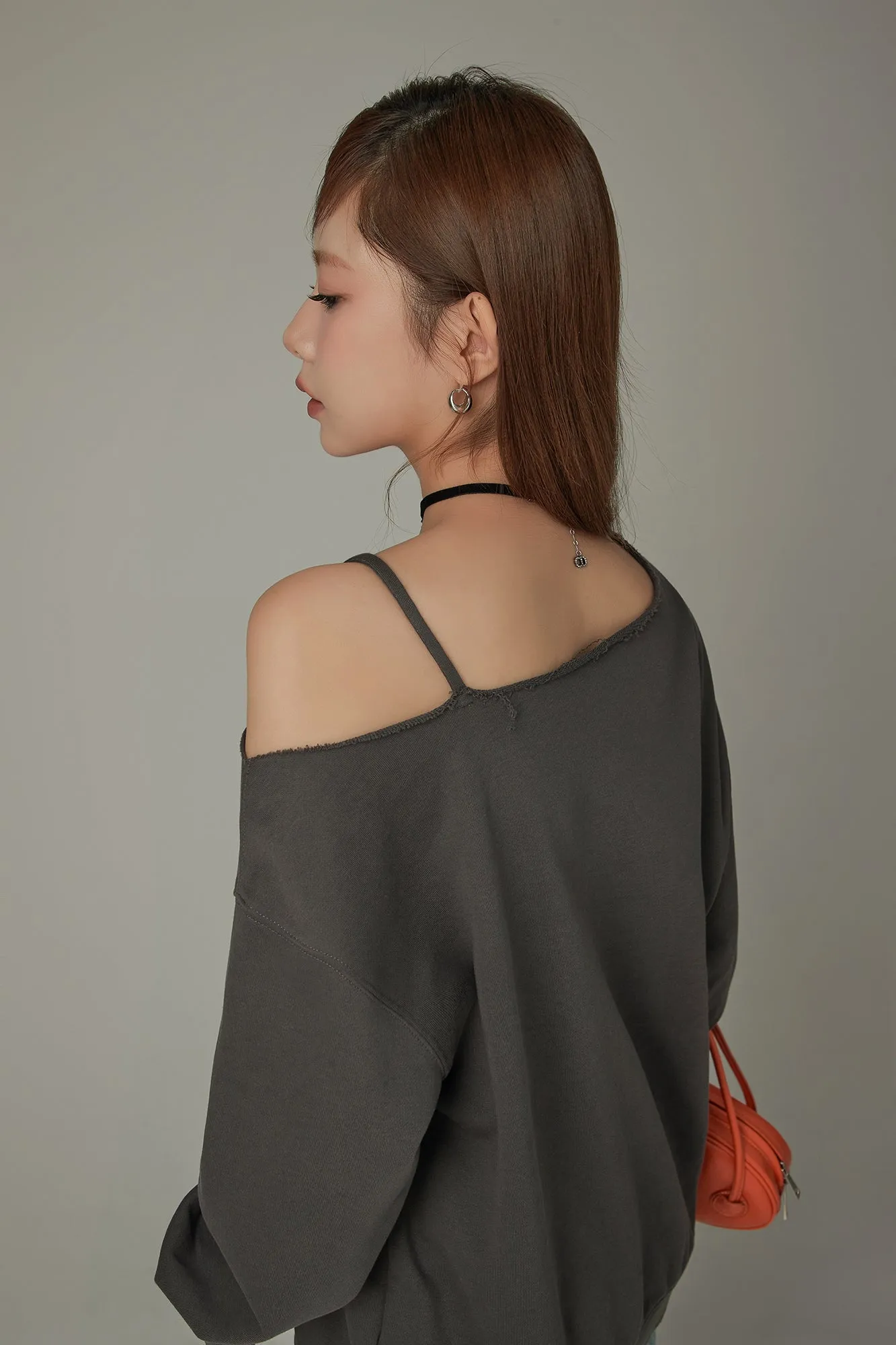 Logo One Shoulder Loose Fit Sweatshirt