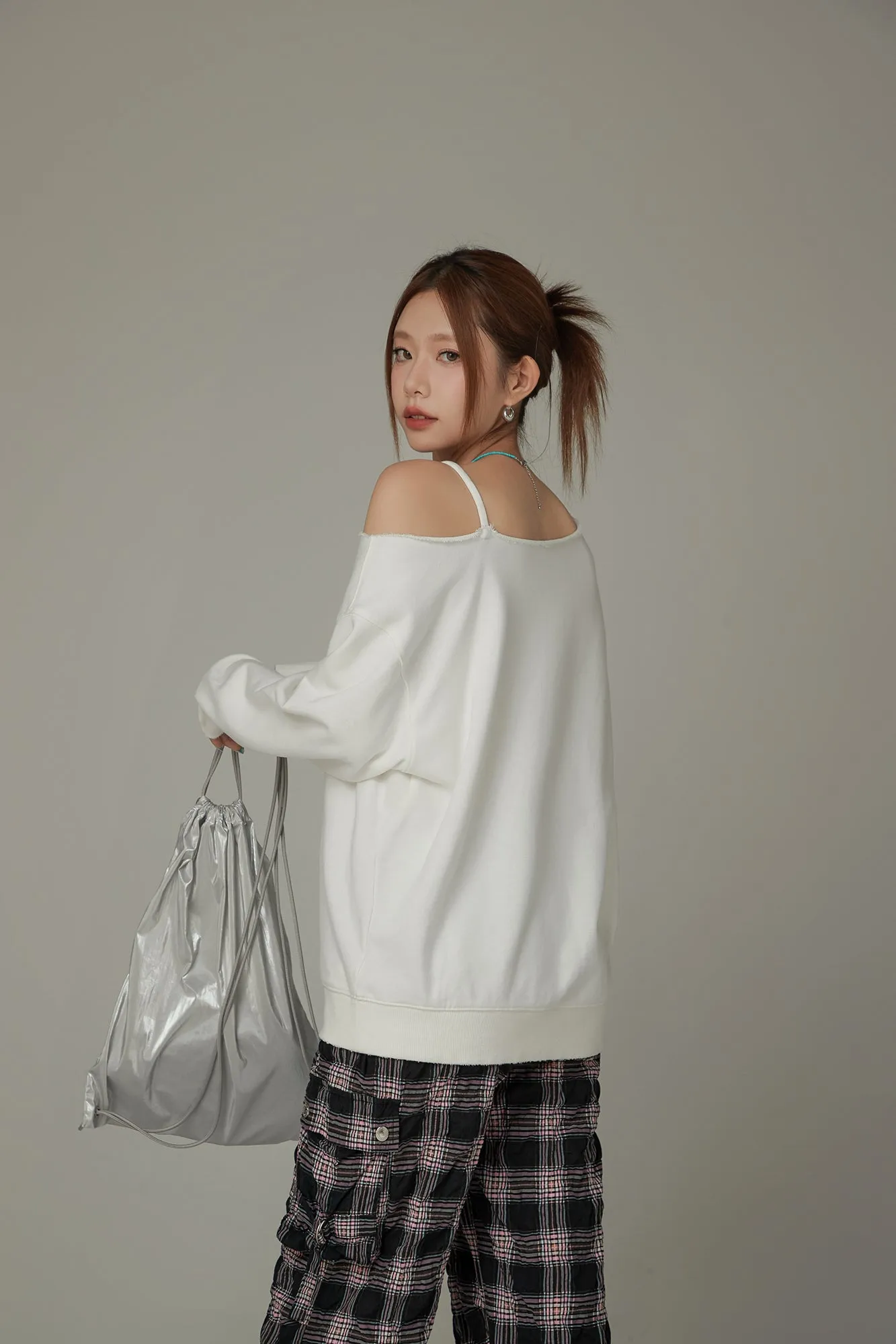 Logo One Shoulder Loose Fit Sweatshirt