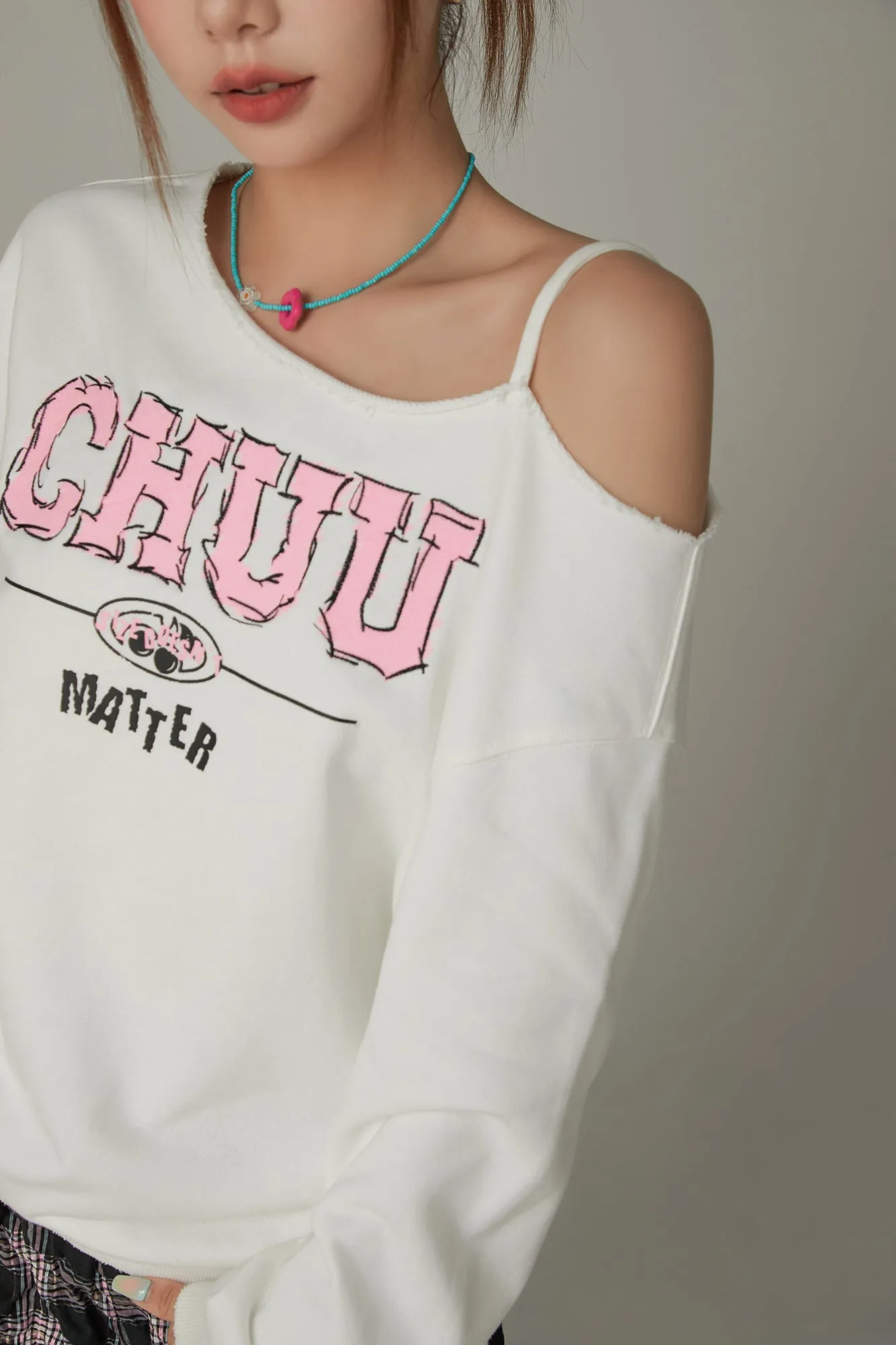 Logo One Shoulder Loose Fit Sweatshirt