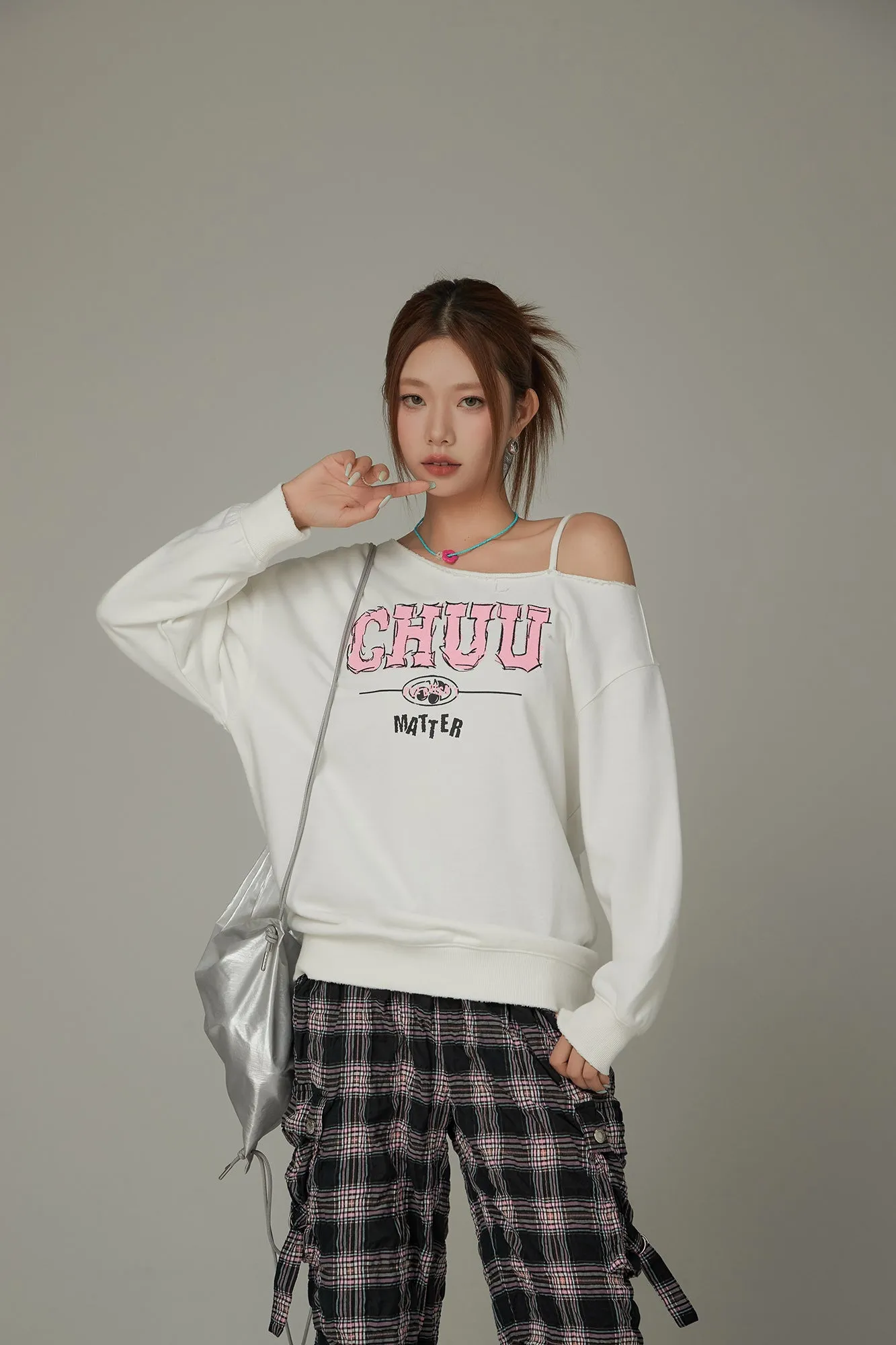 Logo One Shoulder Loose Fit Sweatshirt