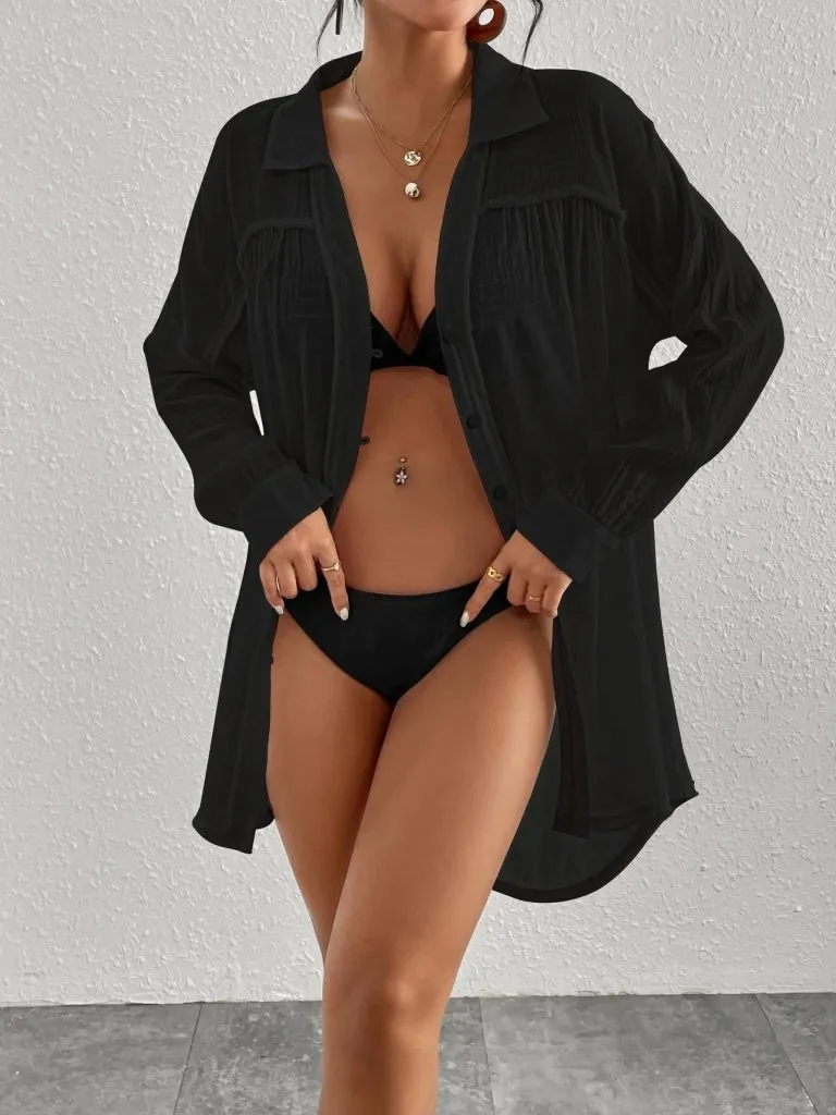 Long Sleeve Button Down Swim Cover Up