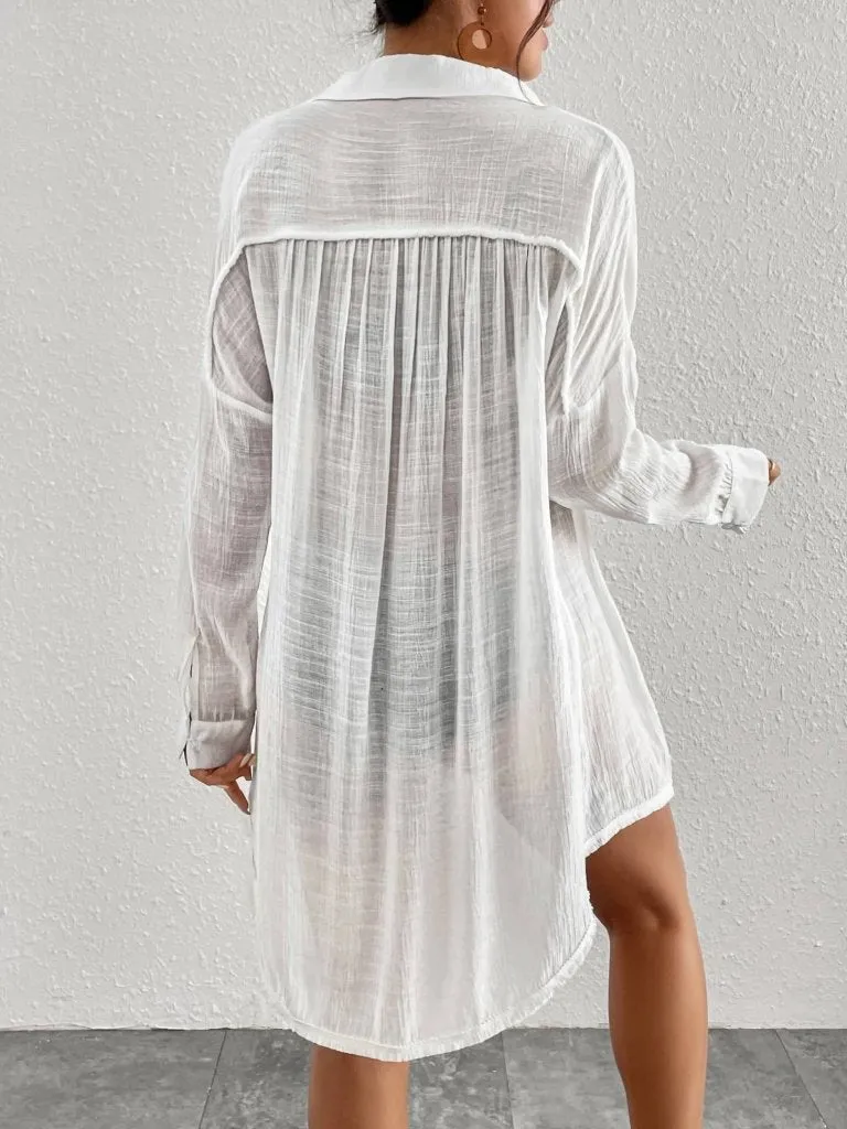 Long Sleeve Button Down Swim Cover Up