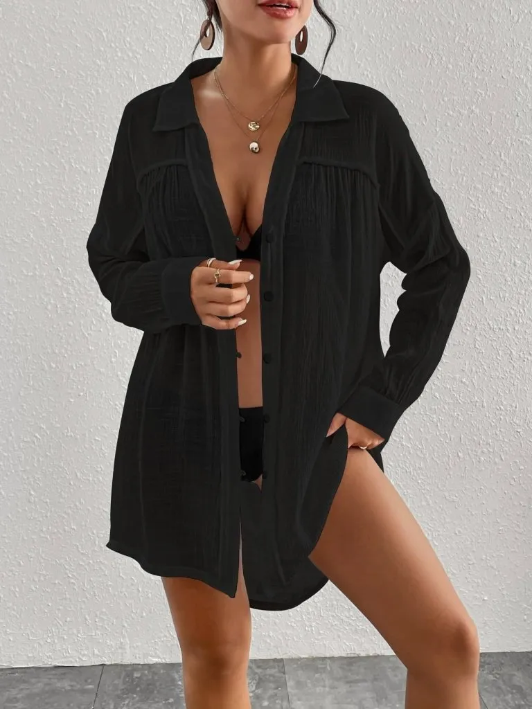 Long Sleeve Button Down Swim Cover Up