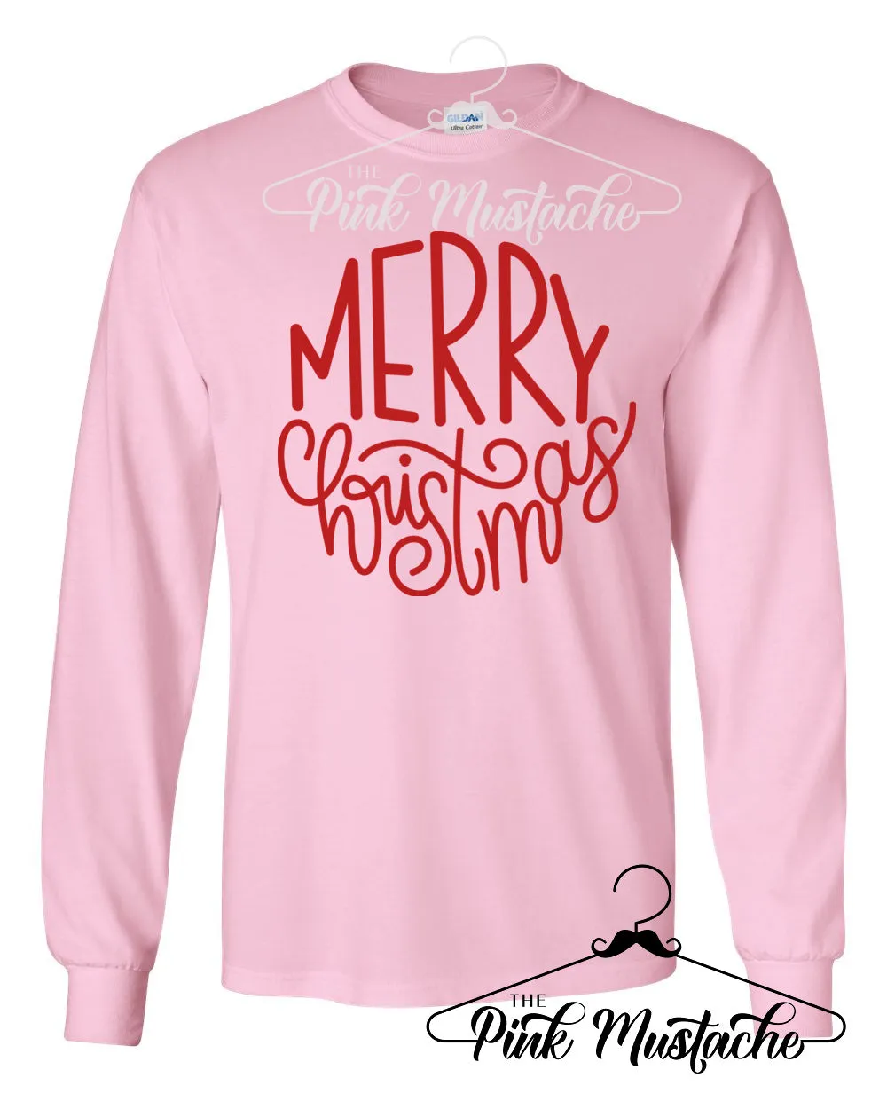 Long Sleeved Pink Merry Christmas Tees / Cute Mommy and Me - Family Christmas Tees