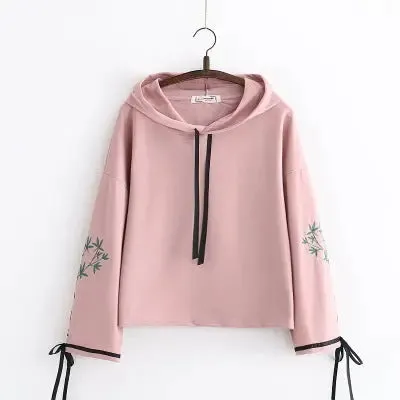 Loose Flared Sleeve Embroidered Hoodies