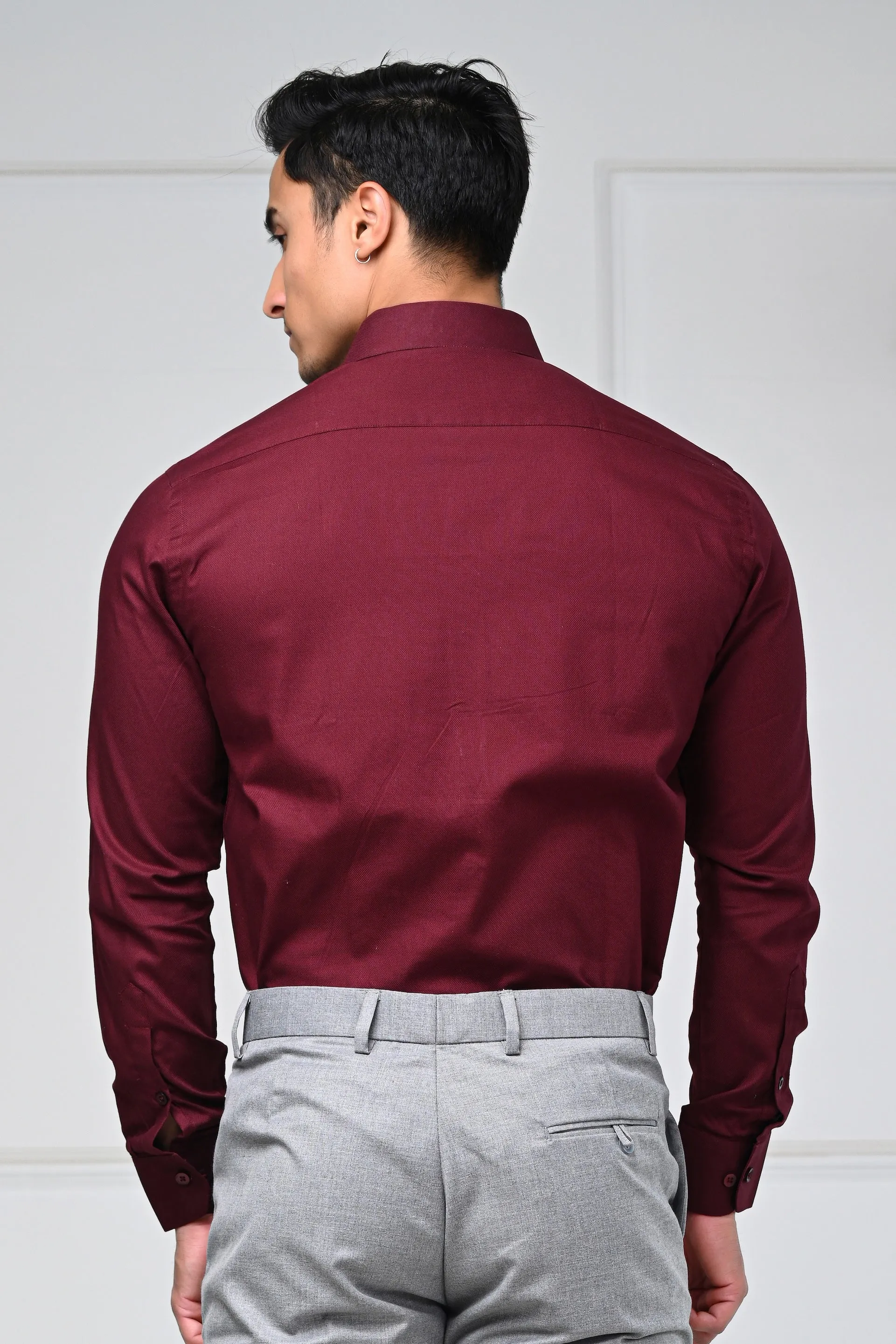 Maroon Self Patterned Formal Shirts