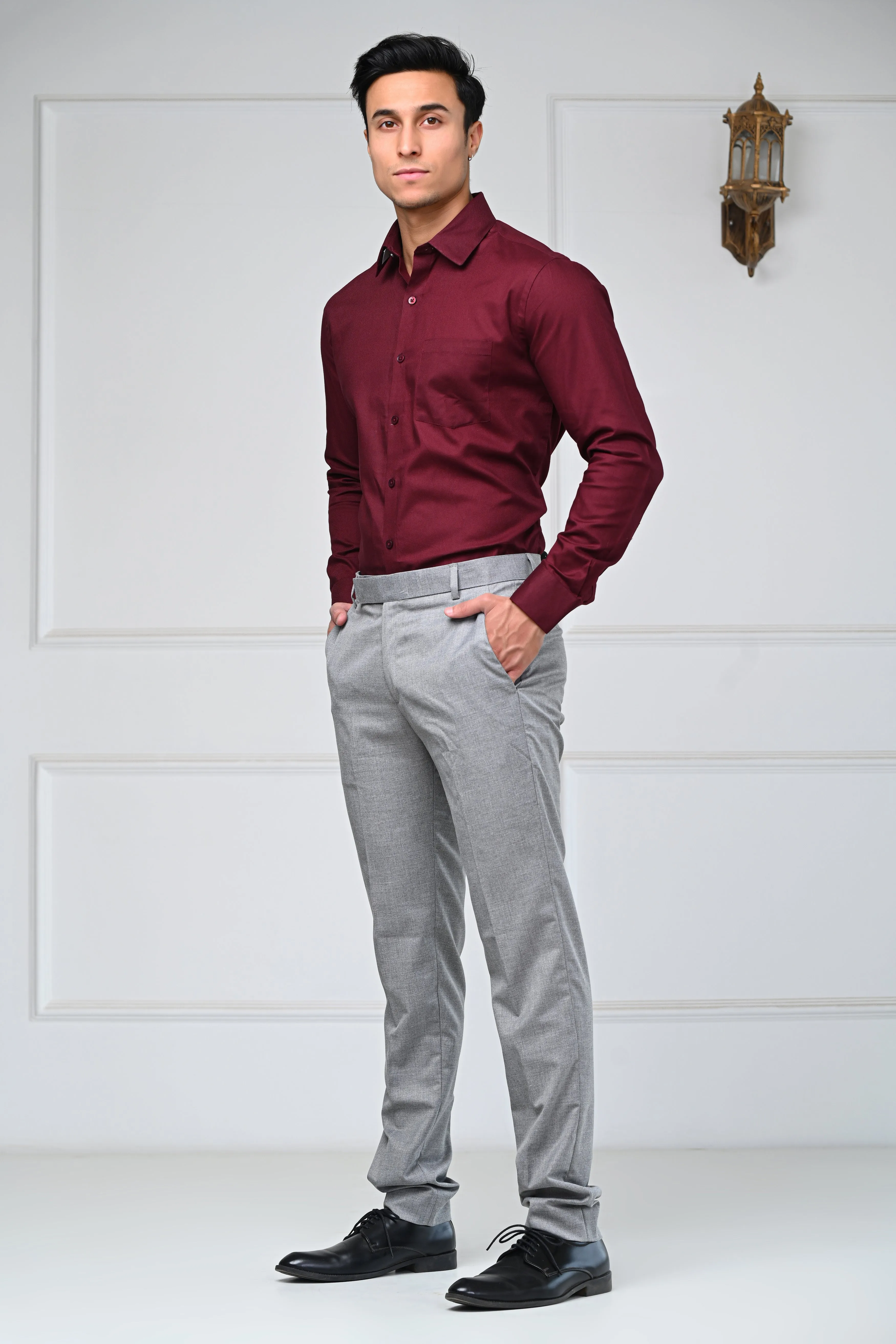 Maroon Self Patterned Formal Shirts