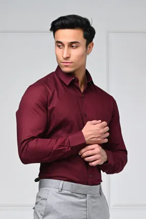 Maroon Self Patterned Formal Shirts