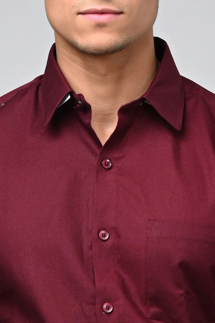 Maroon Self Patterned Formal Shirts