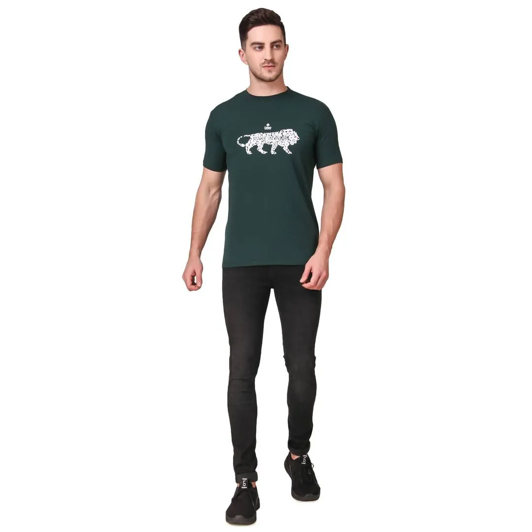 Men's Green Cotton Printed Round Neck Tees