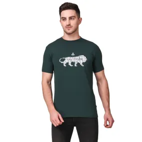 Men's Green Cotton Printed Round Neck Tees