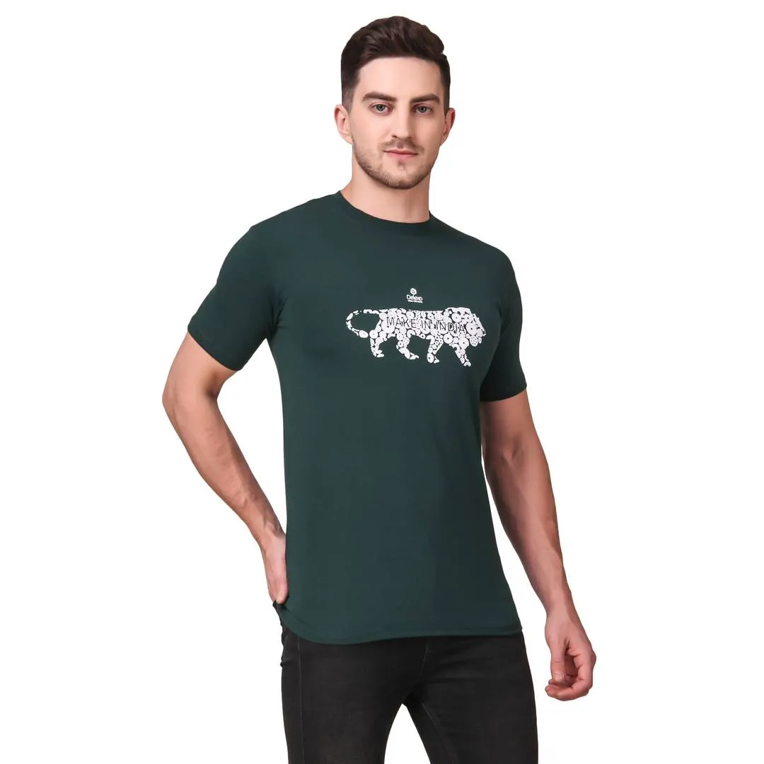 Men's Green Cotton Printed Round Neck Tees