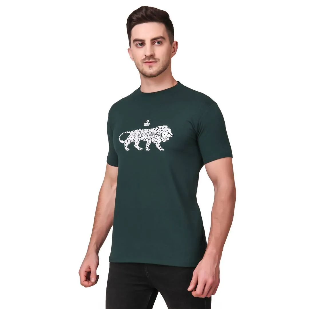 Men's Green Cotton Printed Round Neck Tees