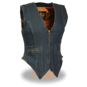 Milwaukee Leather MDL4010 Women's Blue Zipper Front Denim Vest with Side Stretch