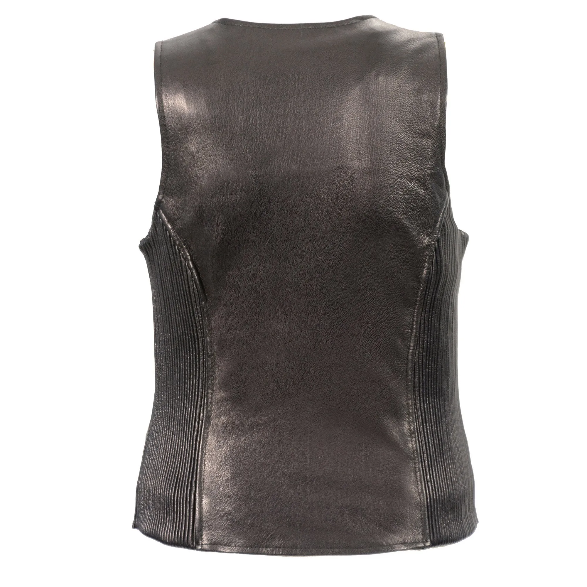 Milwaukee Leather Women's Black Premium Leather Zipper Closure Motorcycle Rider Vest w/ Stretch Side Panel MLL4555