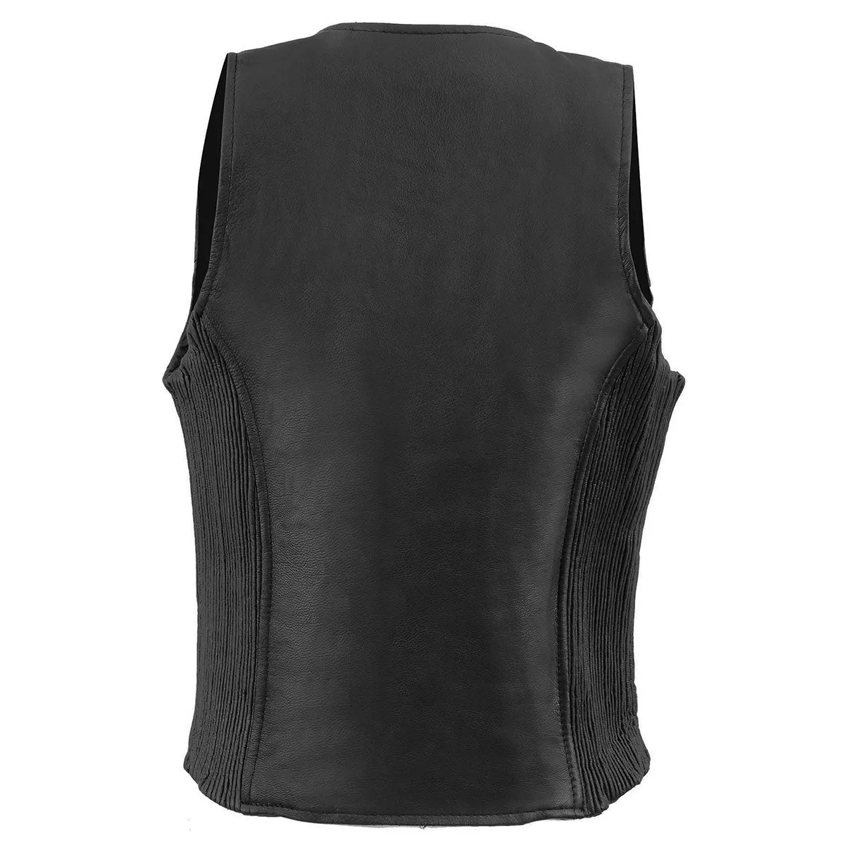 Milwaukee Leather Women's Black Premium Leather Zipper Closure Motorcycle Rider Vest w/ Stretch Side Panel