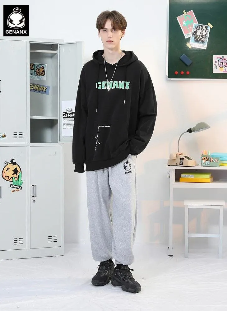 Minimalist Kangaroo Pocket Plain Loose Hoodies