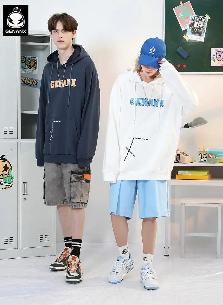 Minimalist Kangaroo Pocket Plain Loose Hoodies