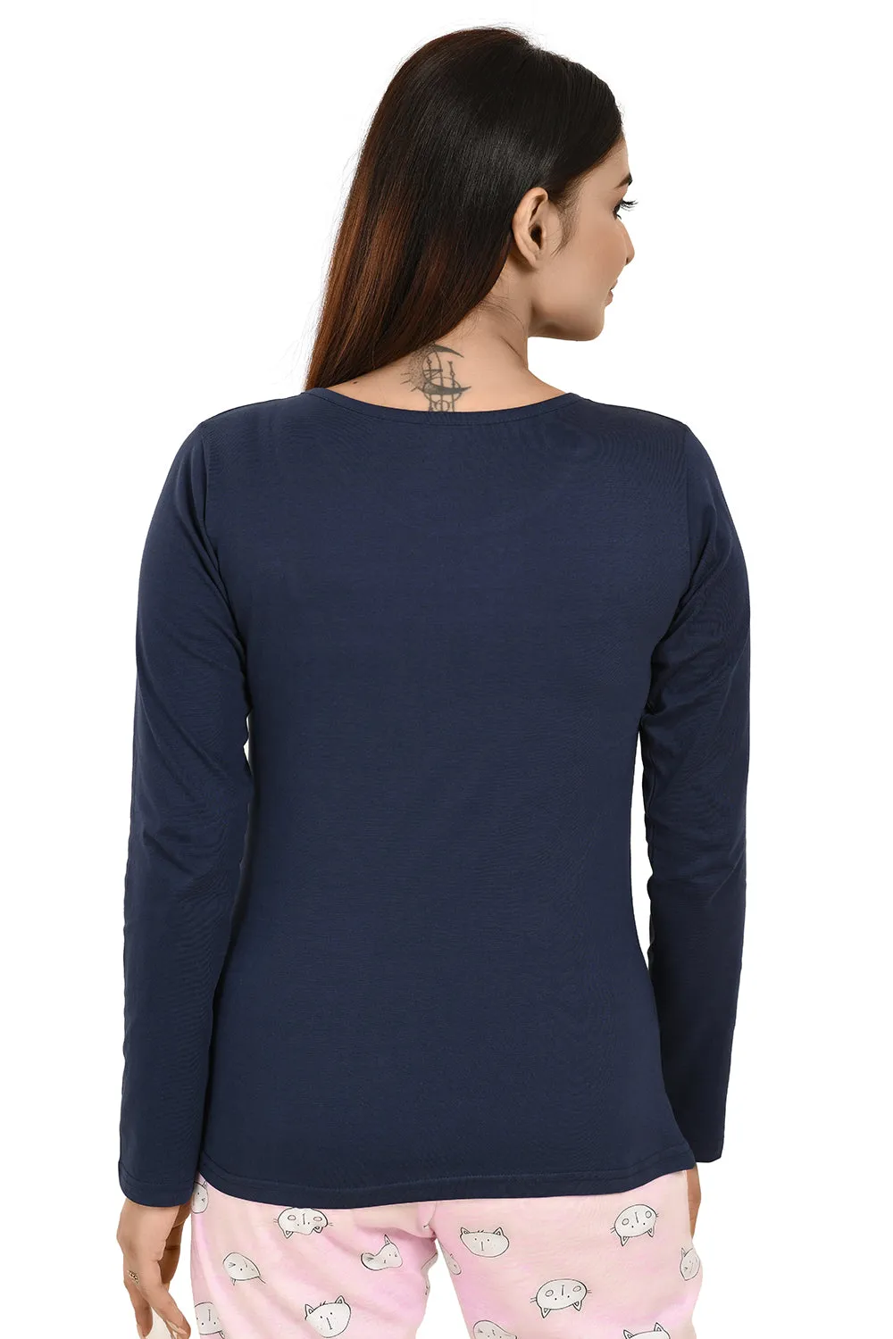 Navy Full Sleeves Printed Tees