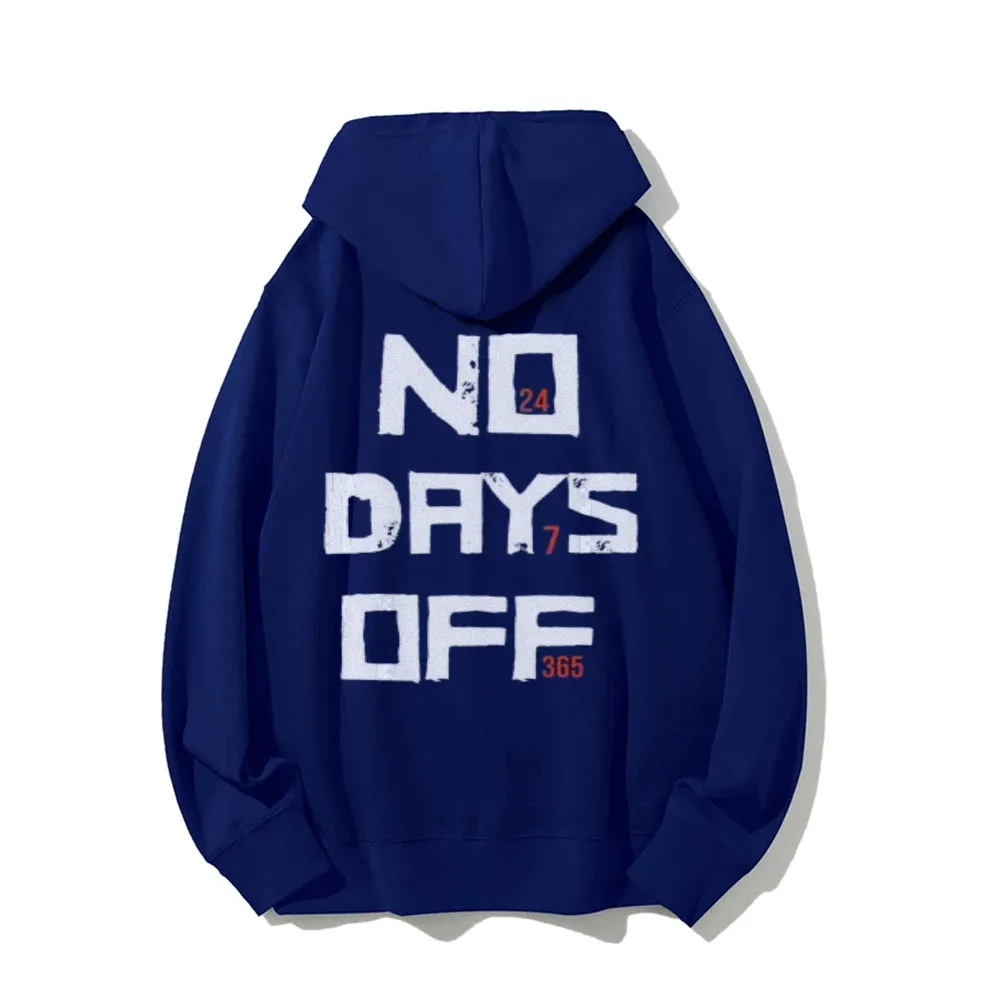 No Day Off Funny Letter Graphic Pullover With Kangaroo Pocket Hoodies