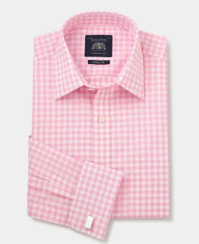 Pink White Check Classic Fit Shirt - Double Cuff