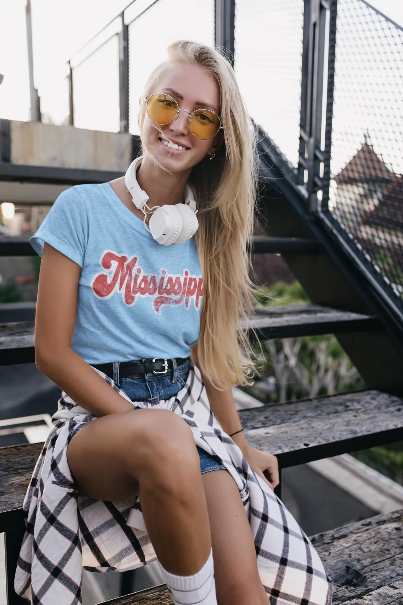 Powder Blue Mississippi Retro Tees - Mississippi / Vintage Retro Tees/ Bella Canvas Tee