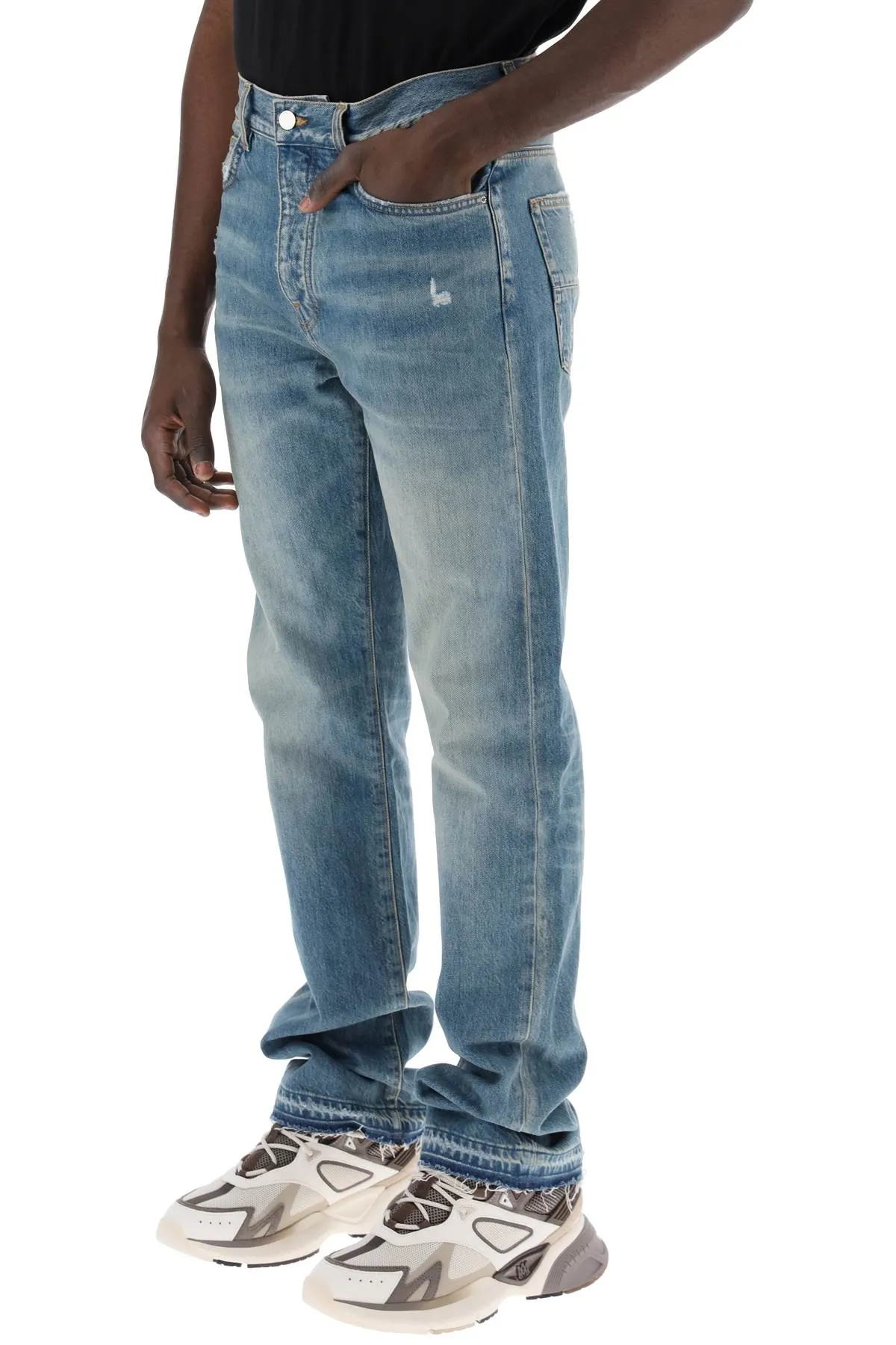 "five-pocket distressed effect jeans"