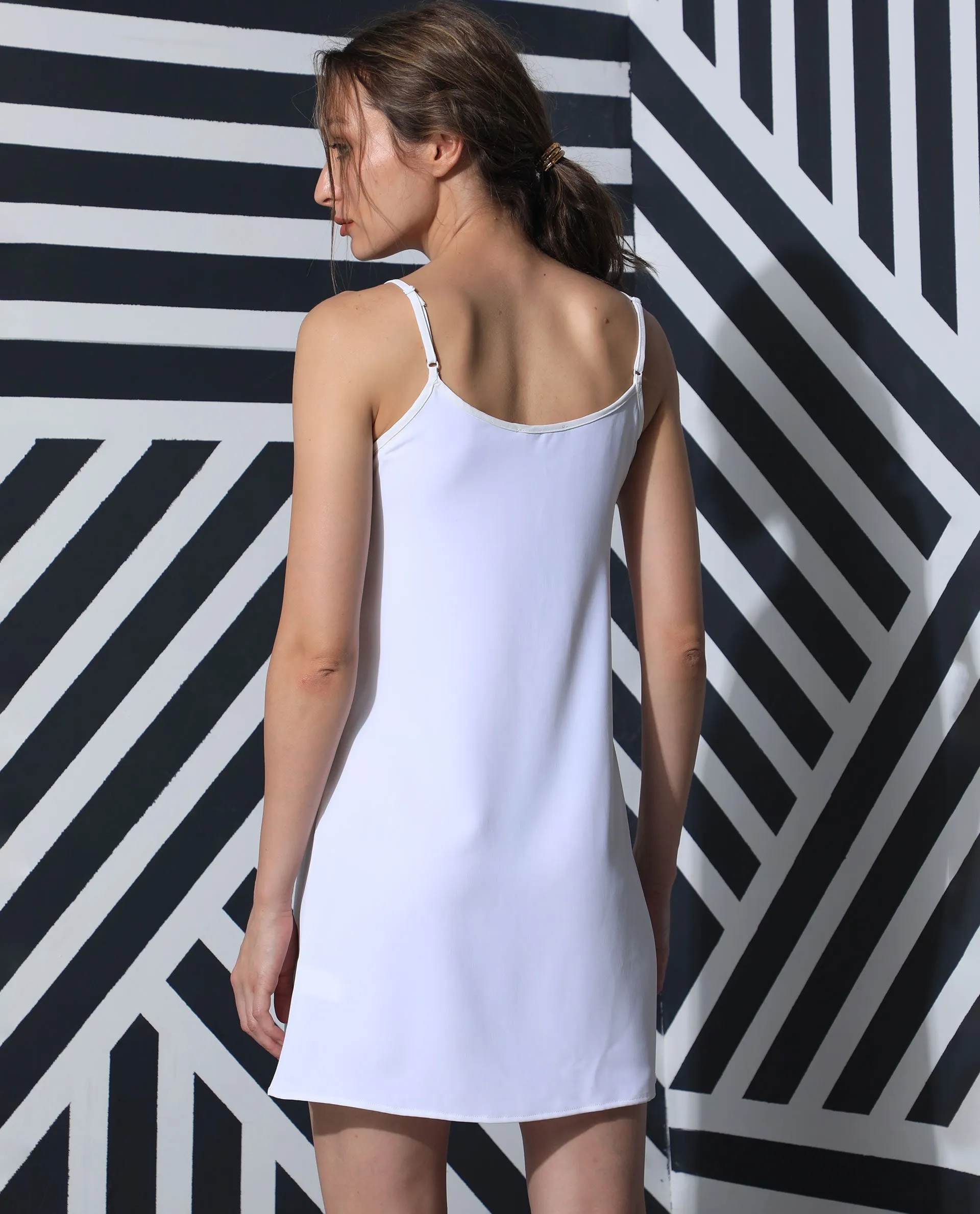 Rareism Women Slipos Off White Sleeveless Solid Knee Length Inner Wear