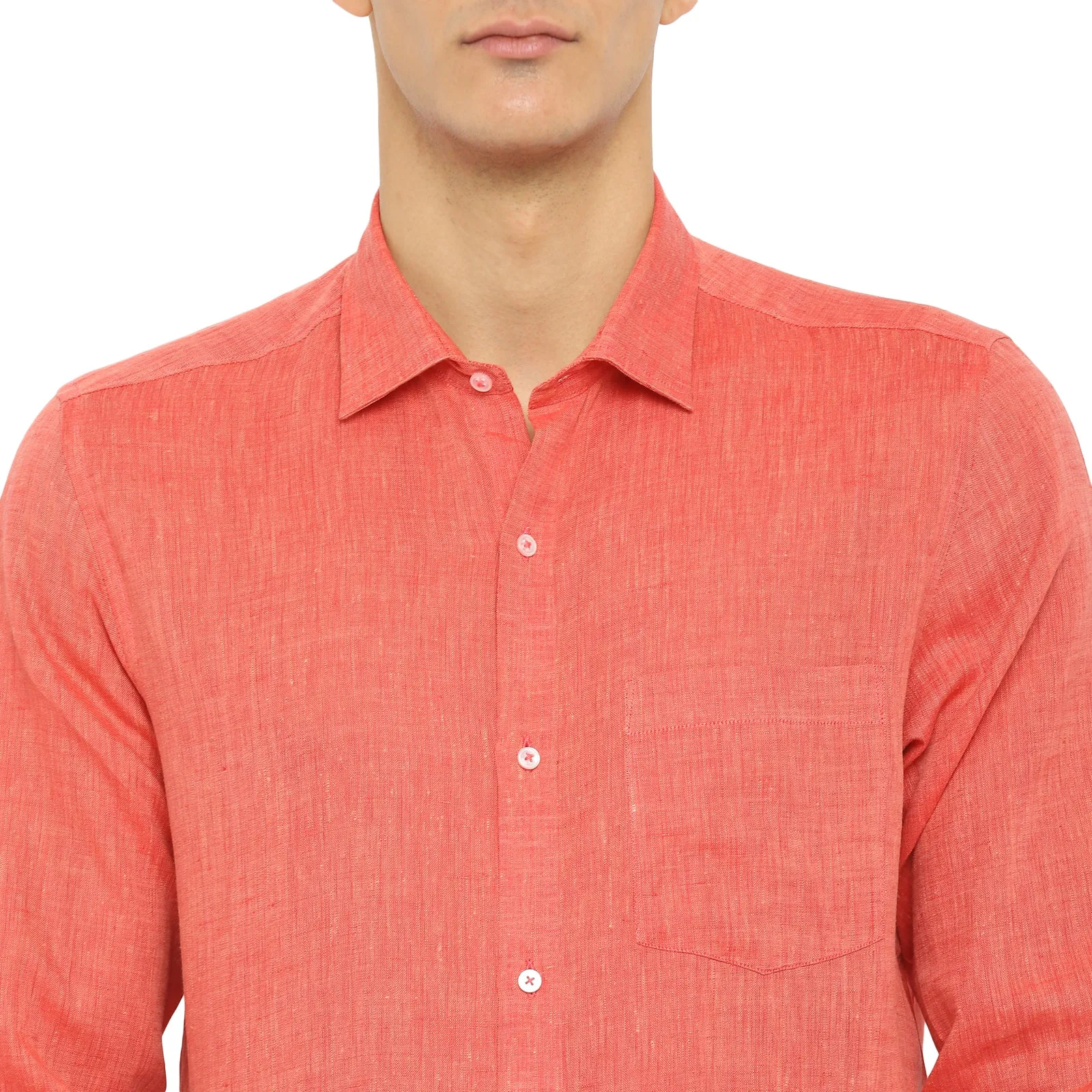 Red Linen Solid Slim Fit Shirts