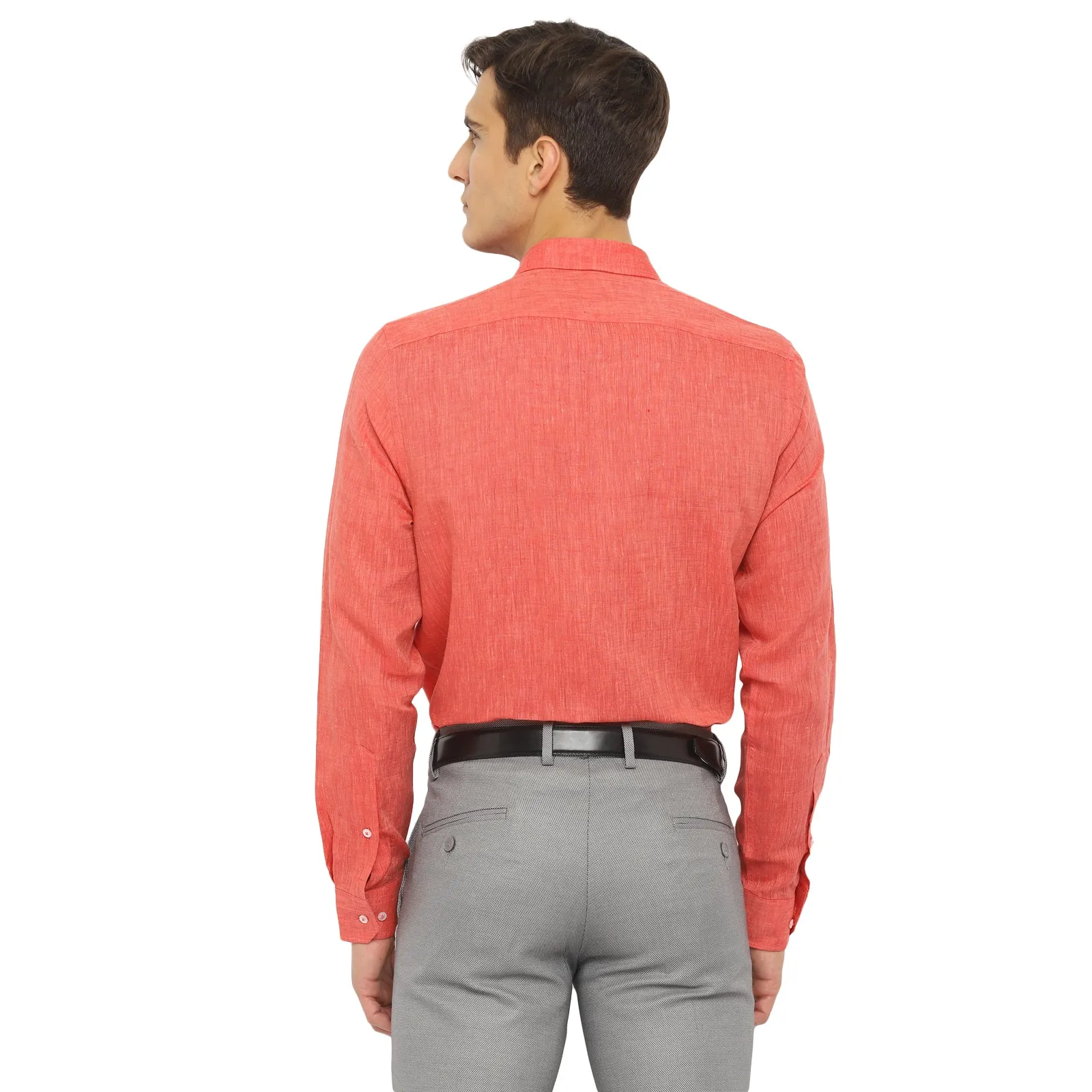 Red Linen Solid Slim Fit Shirts