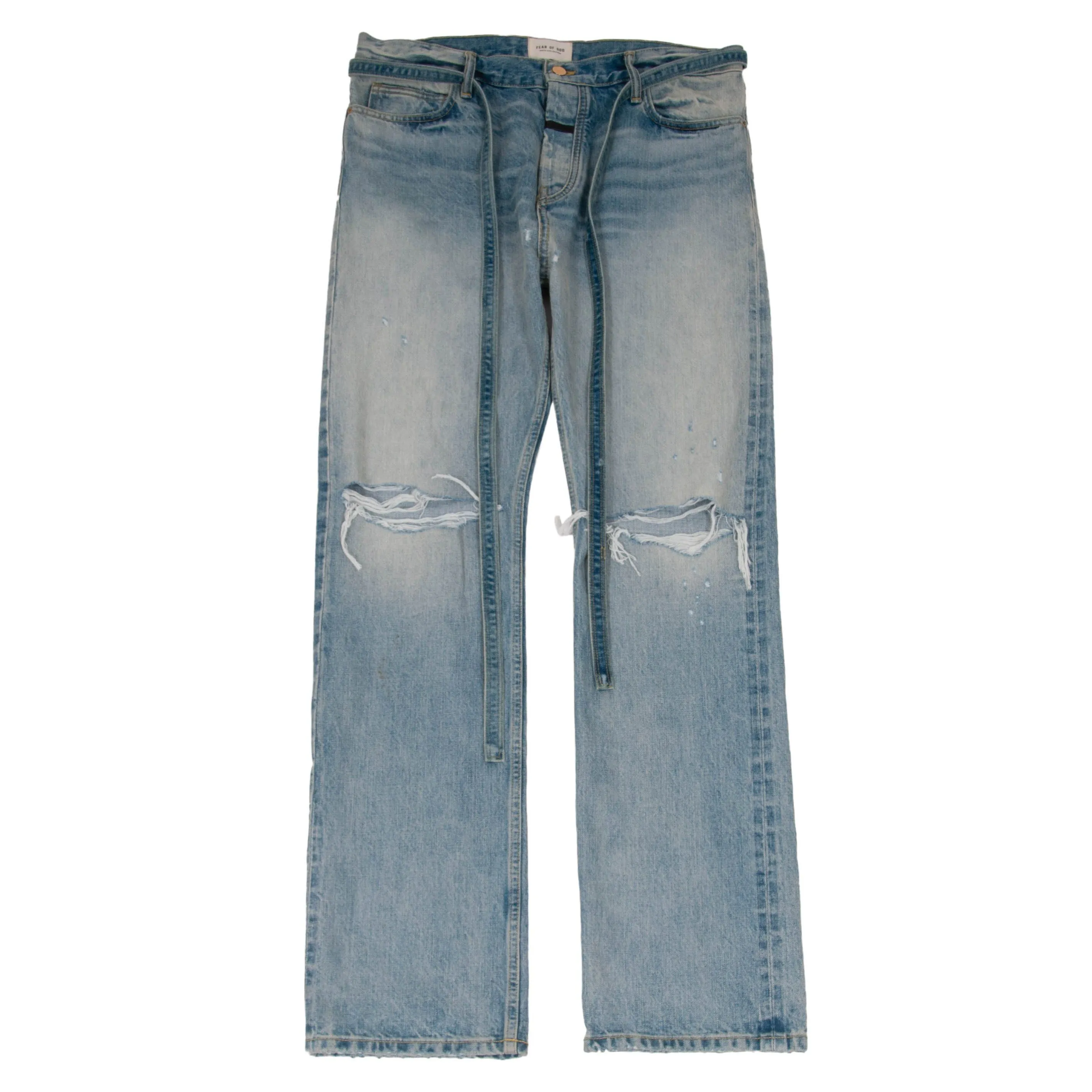 Relaxed Fit Distressed Selvedge Denim Jeans (Indigo)