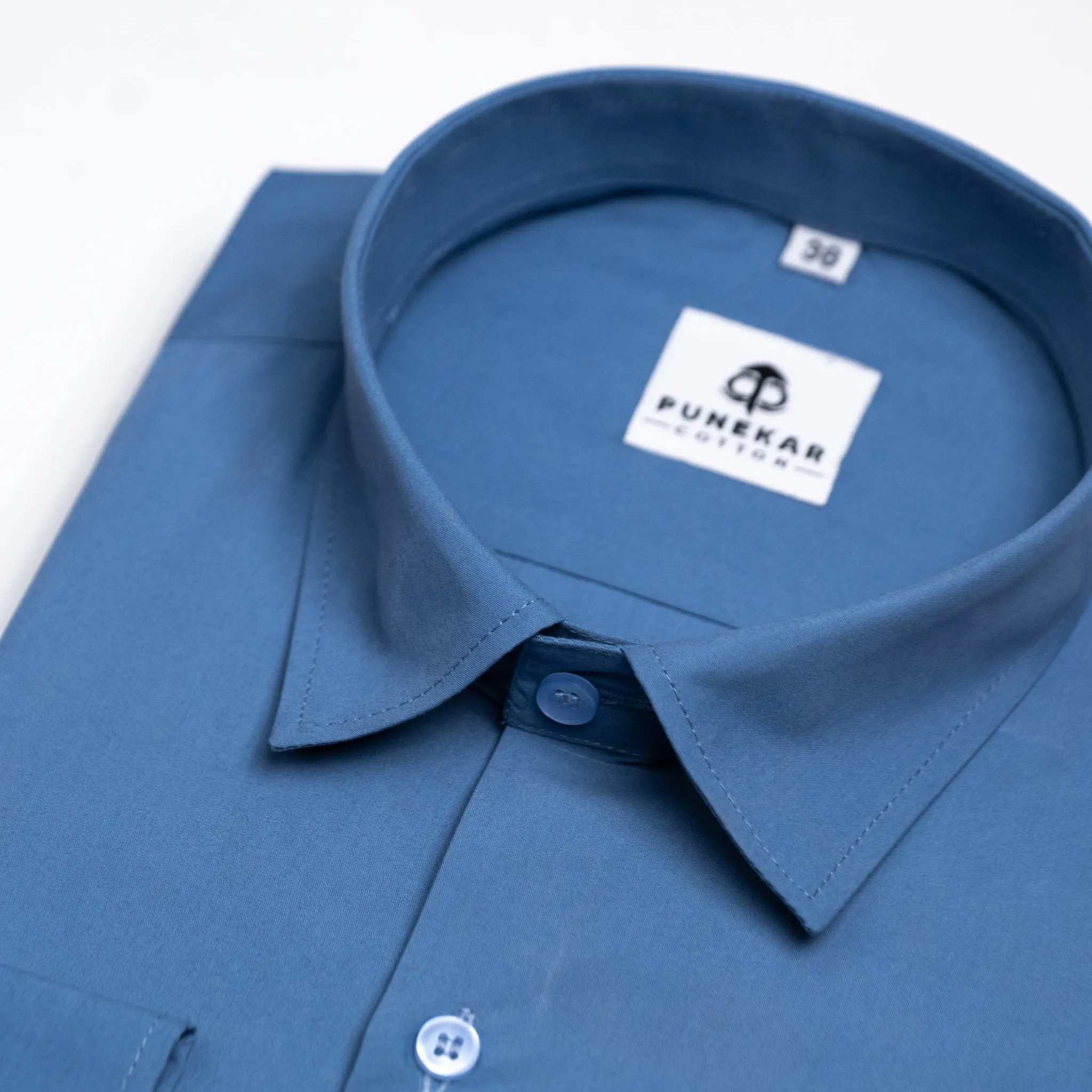 Sea Blue Color Lycra Twill Cotton Shirt For Men