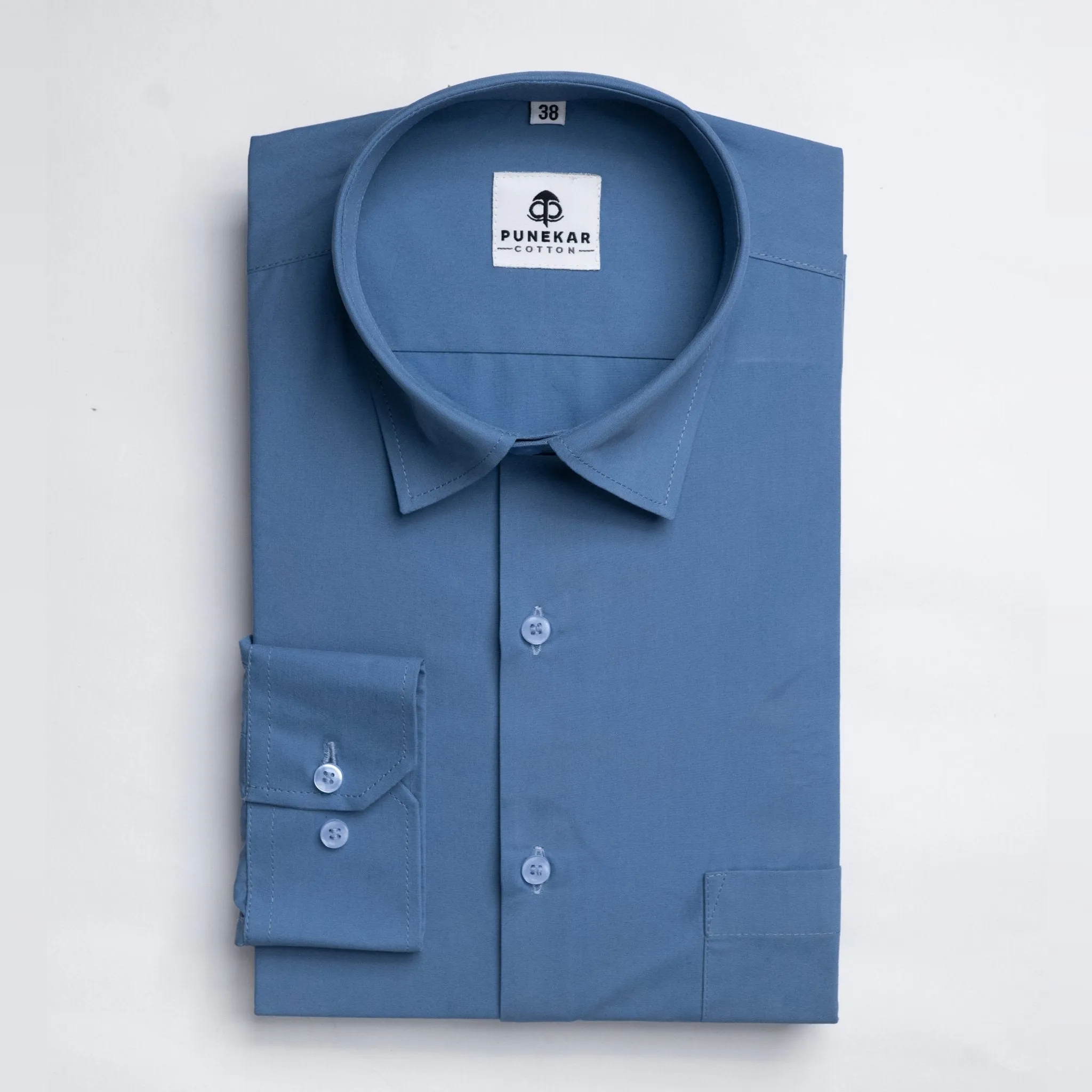 Sea Blue Color Lycra Twill Cotton Shirt For Men