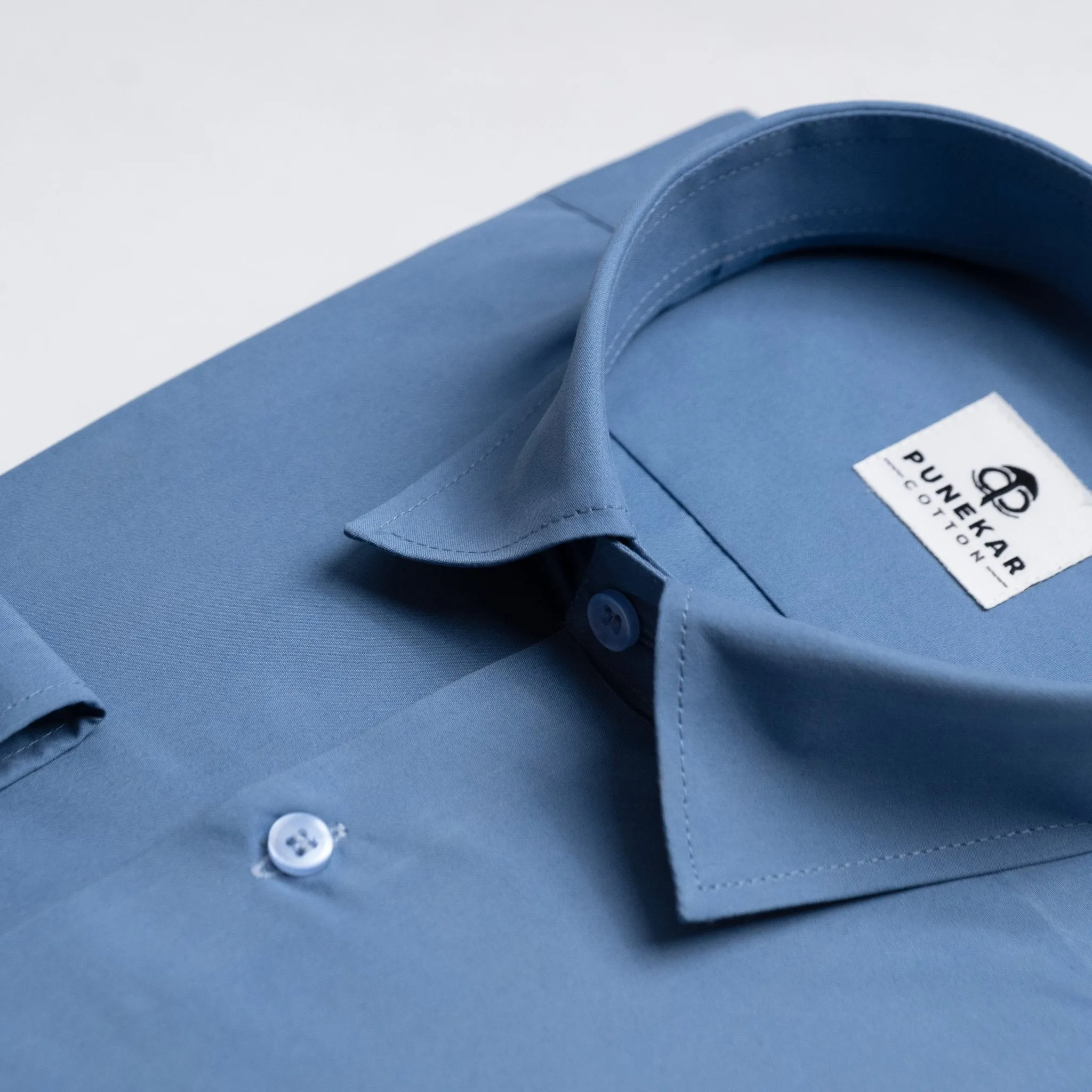 Sea Blue Color Lycra Twill Cotton Shirt For Men