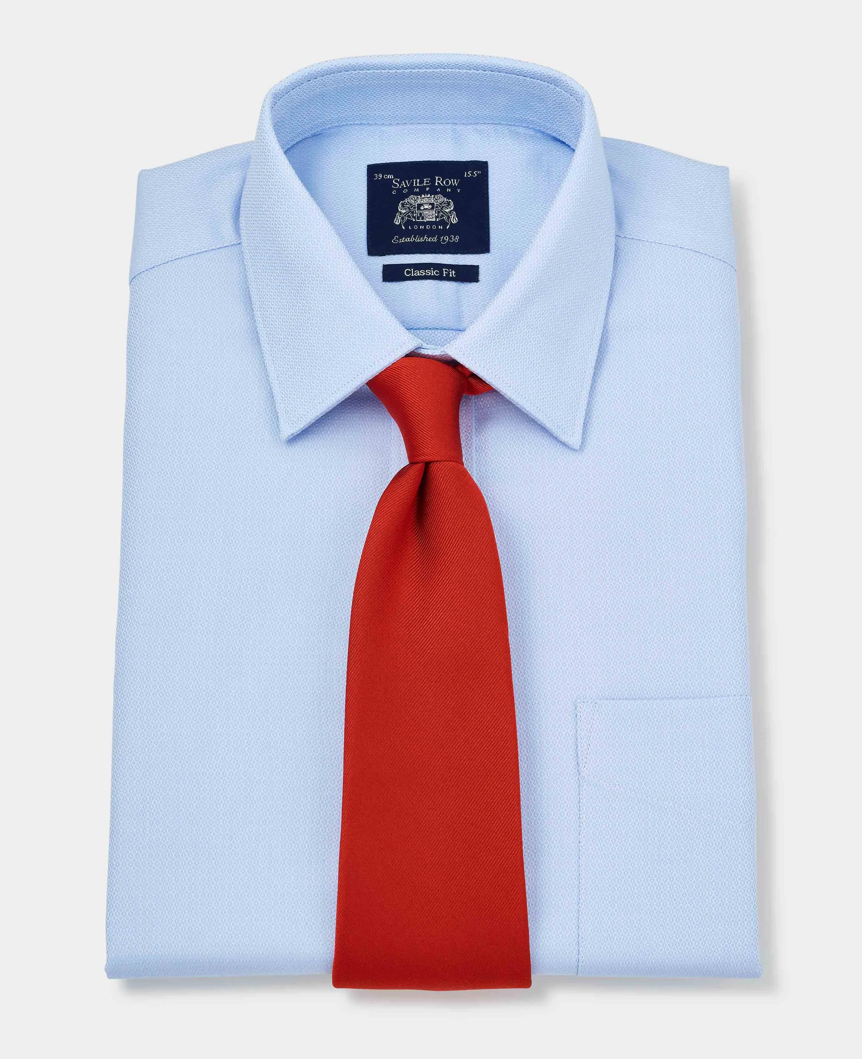 Sky Blue Textured Classic Fit Shirt w/ Windsor Collar - Single or Double Cuff