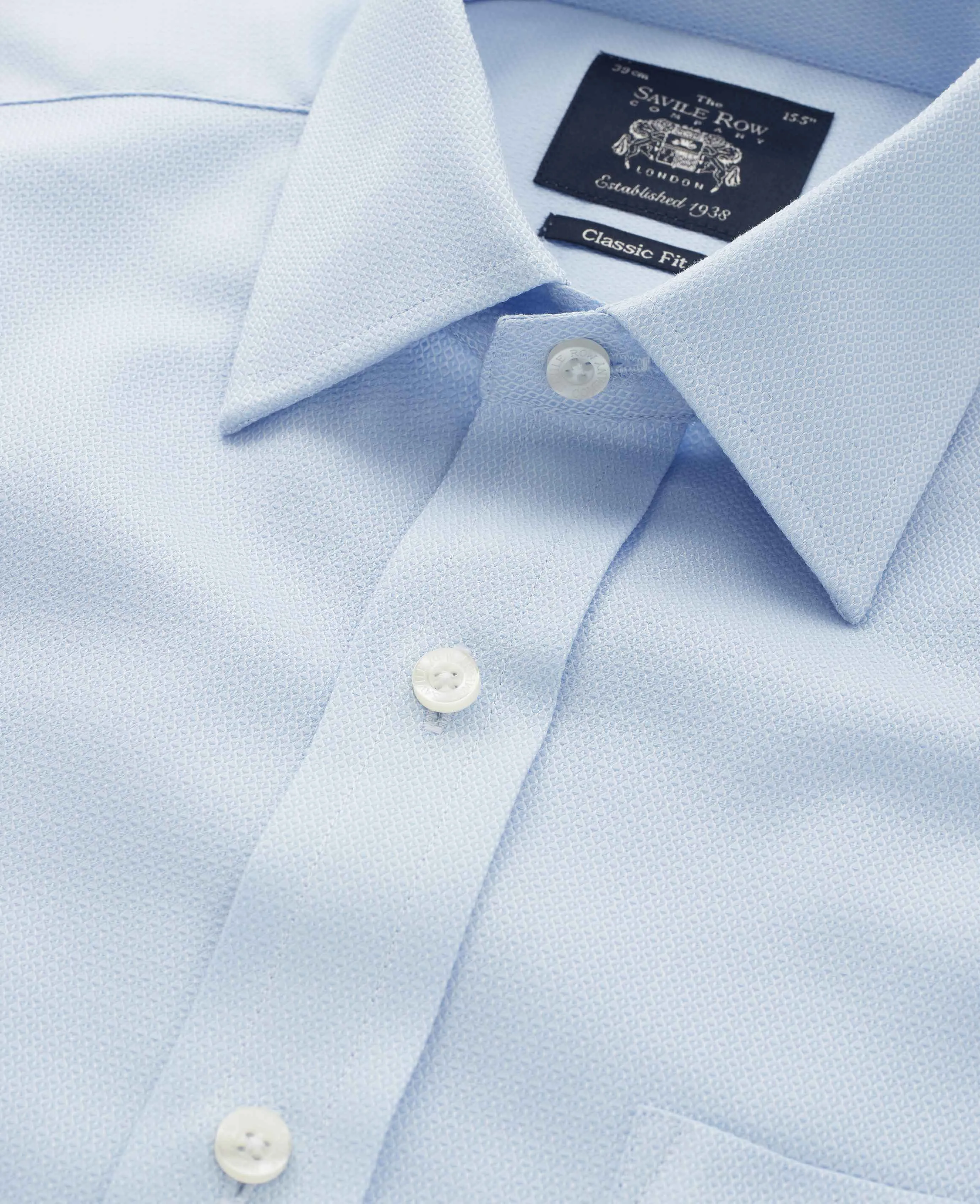 Sky Blue Textured Classic Fit Shirt w/ Windsor Collar - Single or Double Cuff