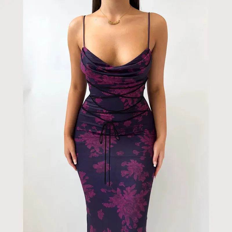 Sleeveless Party Off Shoulder Office Elegant Sexy Bandage Print Bodycon Floral Low-cut Dress