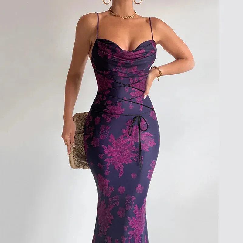 Sleeveless Party Off Shoulder Office Elegant Sexy Bandage Print Bodycon Floral Low-cut Dress