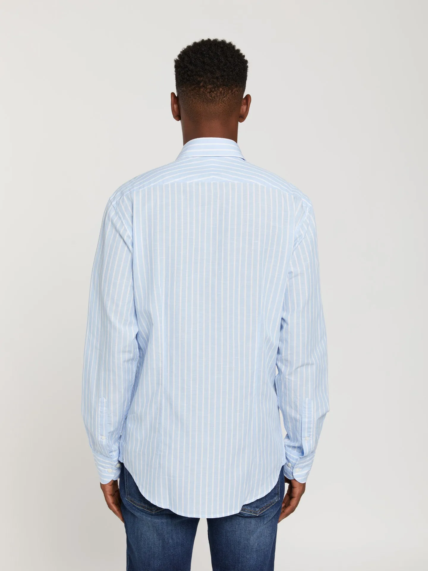 Slim fit new formal cotton-linen blend striped shirt