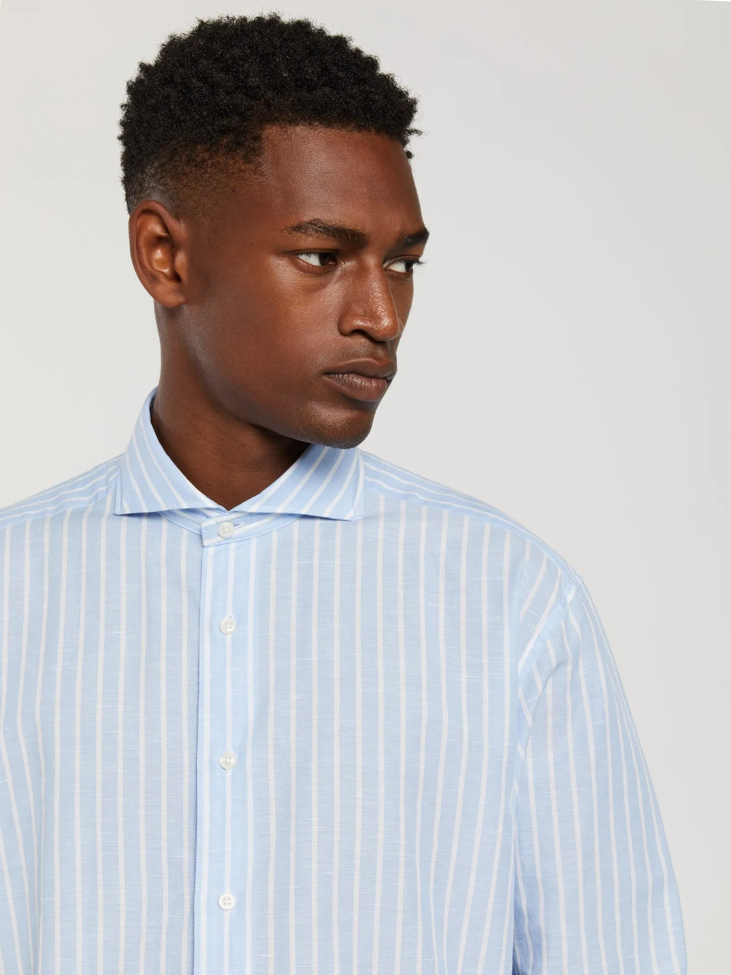 Slim fit new formal cotton-linen blend striped shirt