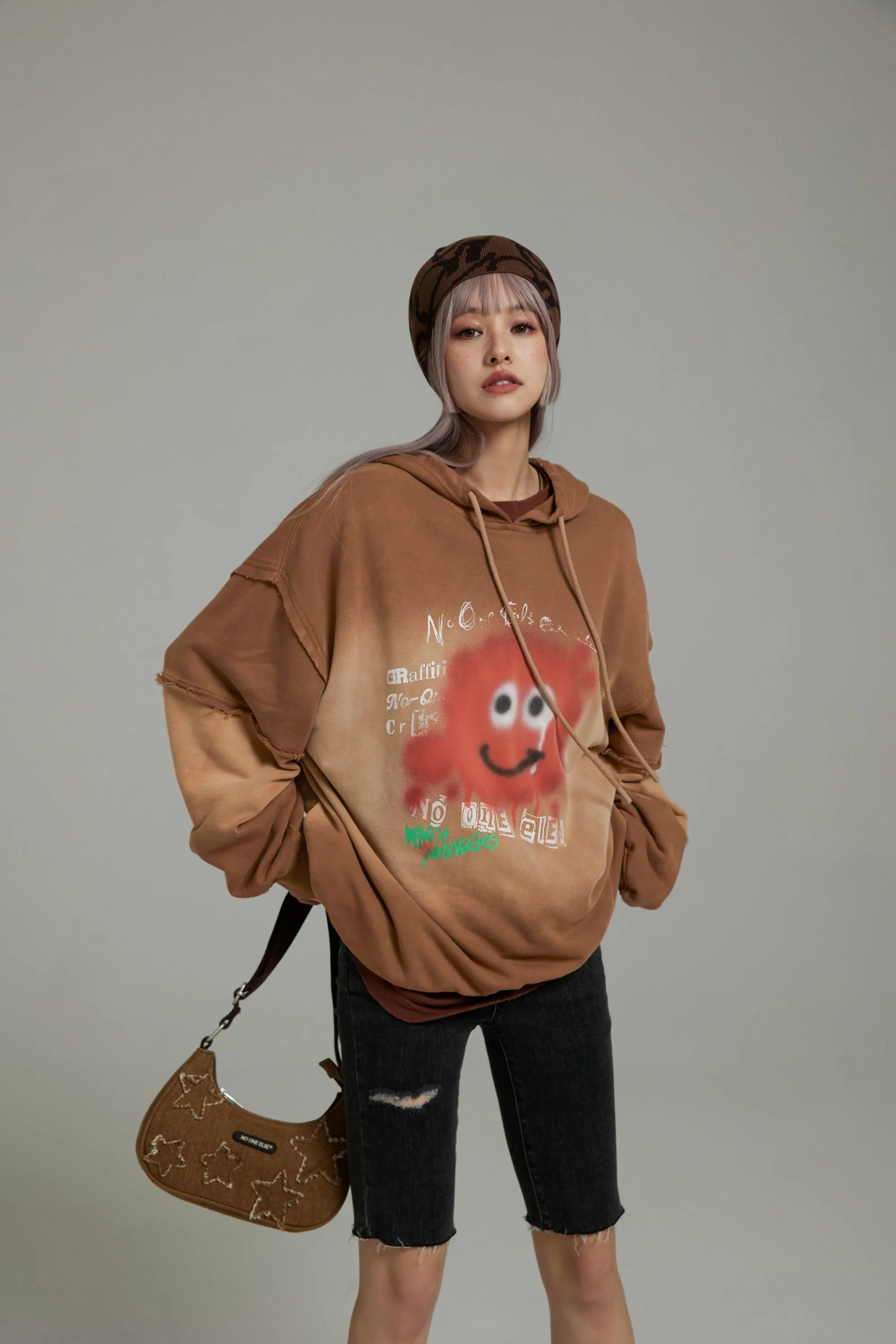 Smiling Character Gradient Loose-Fit Hoodie