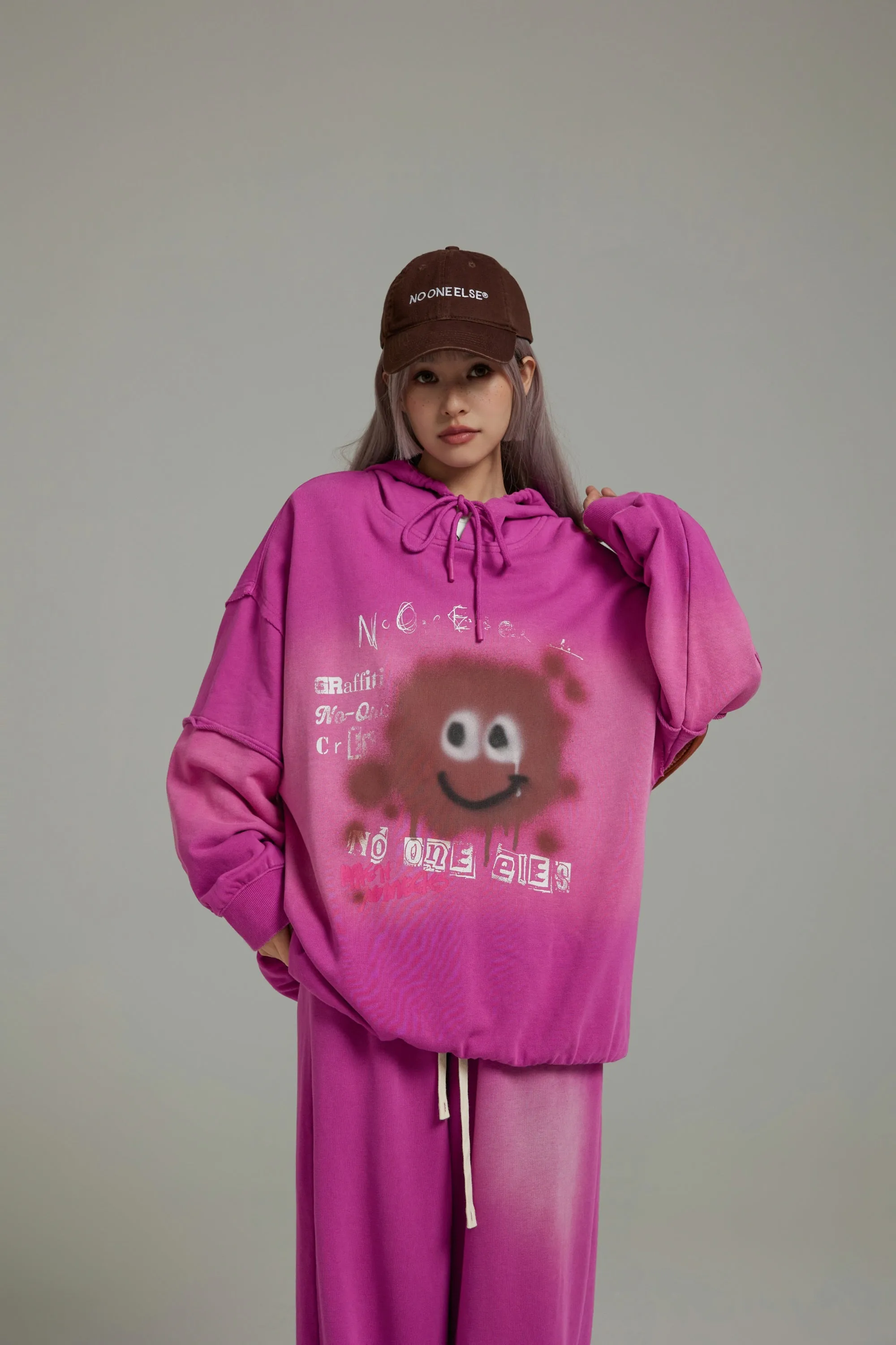 Smiling Character Gradient Loose-Fit Hoodie