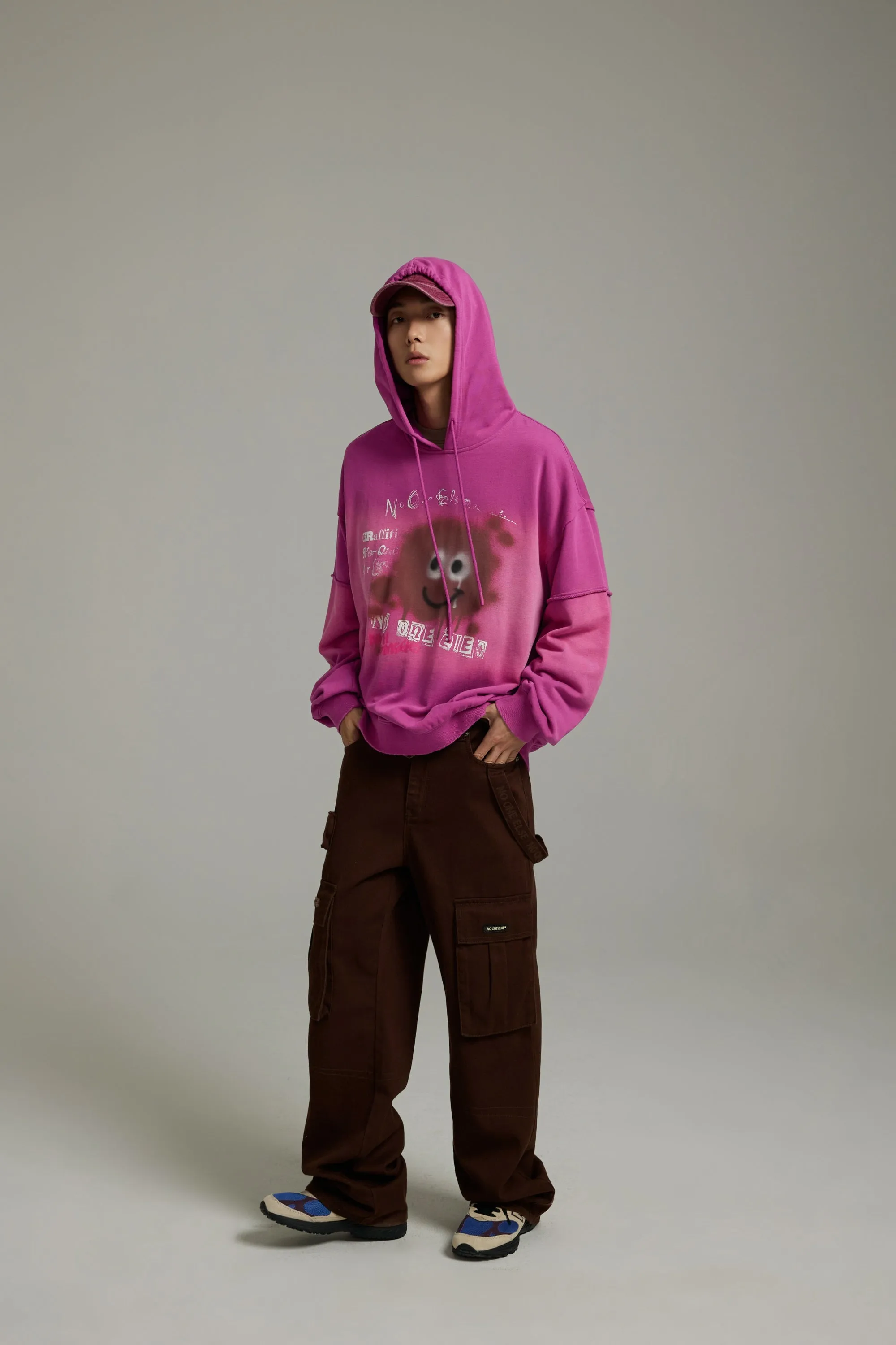 Smiling Character Gradient Loose-Fit Hoodie