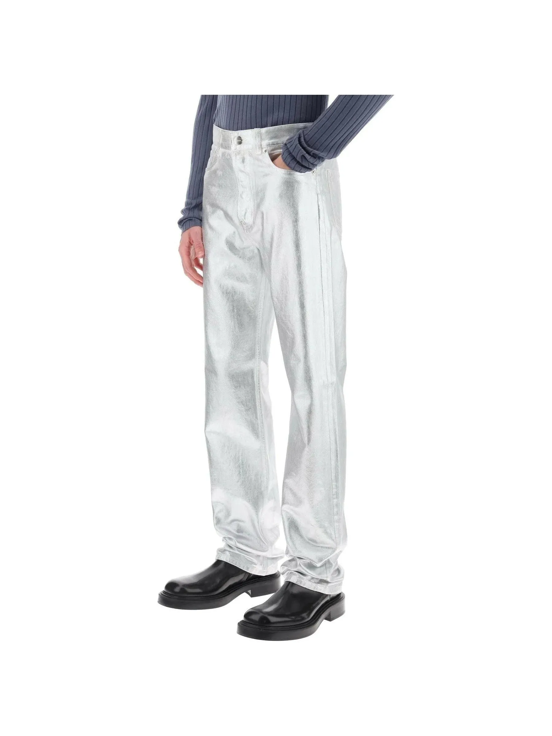 Straight Leg Metallic Jeans