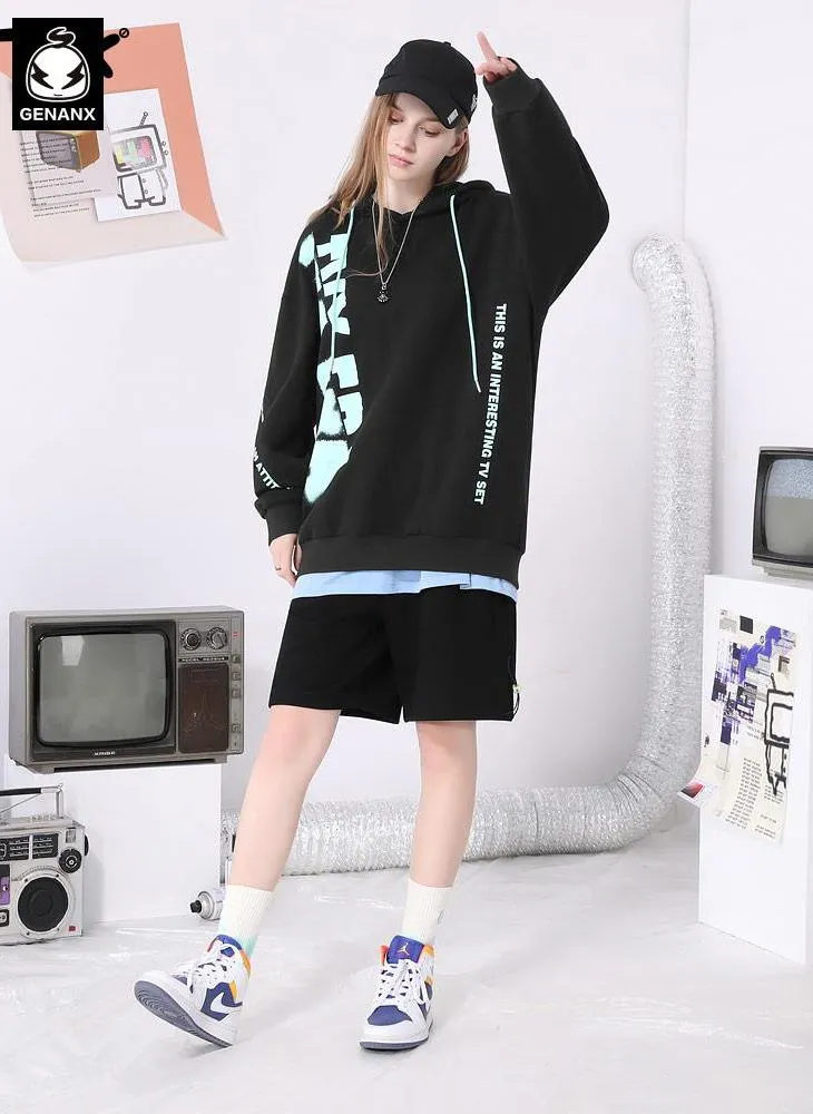 Street Spray Letter Print Loose Hoodies