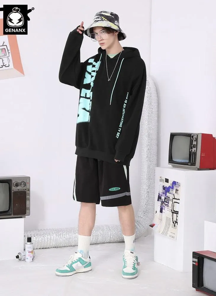 Street Spray Letter Print Loose Hoodies