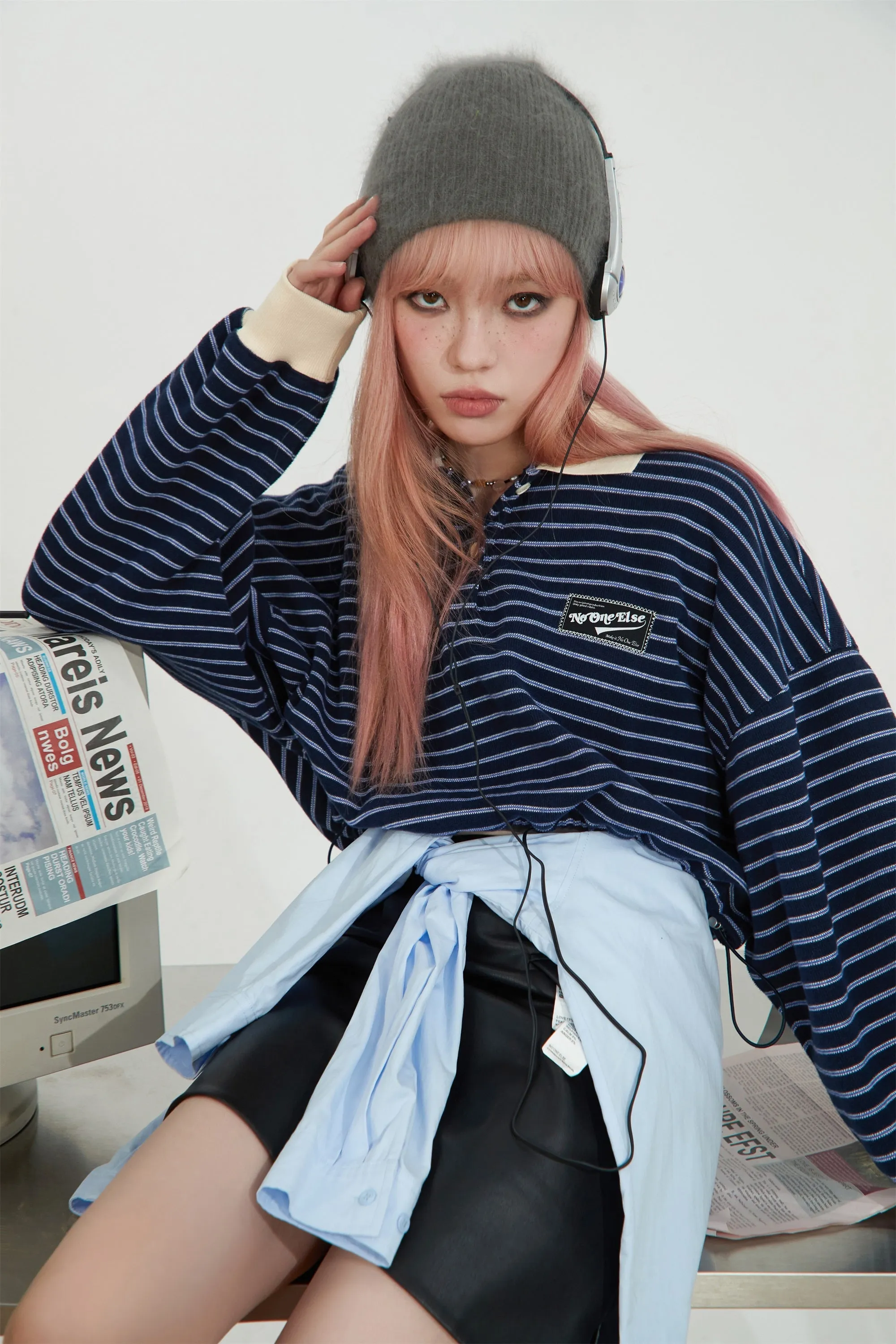 Stripe Loose Fit Crop Sweatshirt