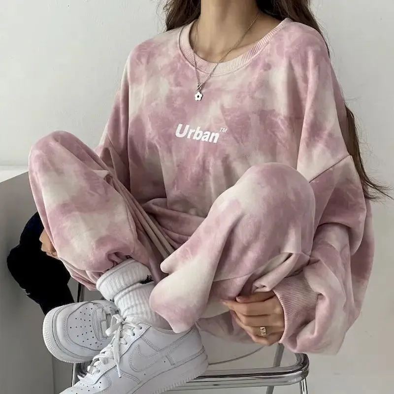 Tie-dye Women's Tracksuit Korean Fashion 2 Piece Sets Sportswear Hoody