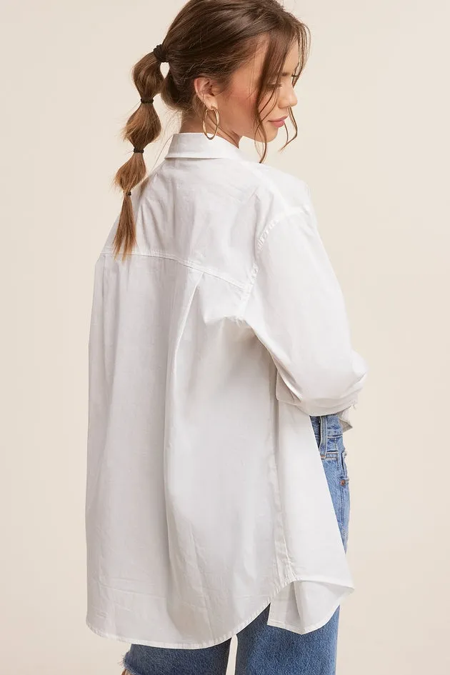 WHITE BUTTON DOWN SOLID POPLIN SHIRT